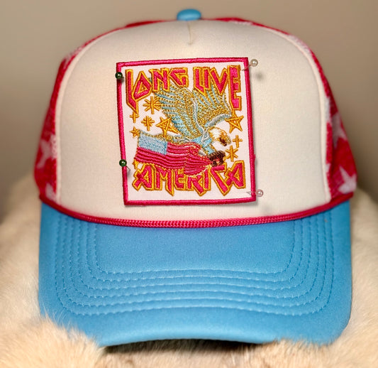 Long Live America Trucker Hat | Patriotic Eagle Hat | Retro American Foam Trucker Cap