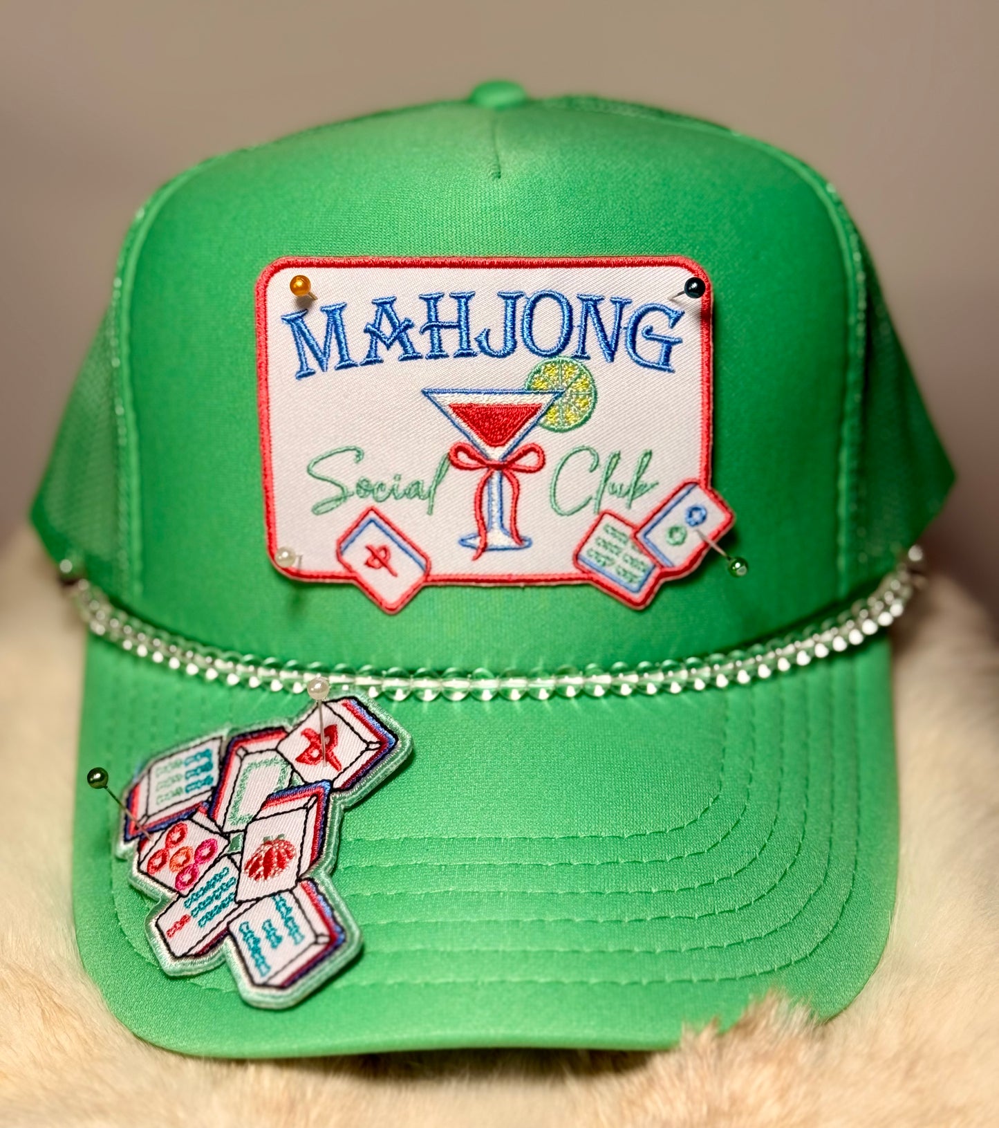 Mahjong Social Club Trucker Hat, Mahjong Lover Hat, Game Night Hat, Cocktail Mahjong Hat, Cute Boutique Trucker Hat, Mahjong Gift for Her