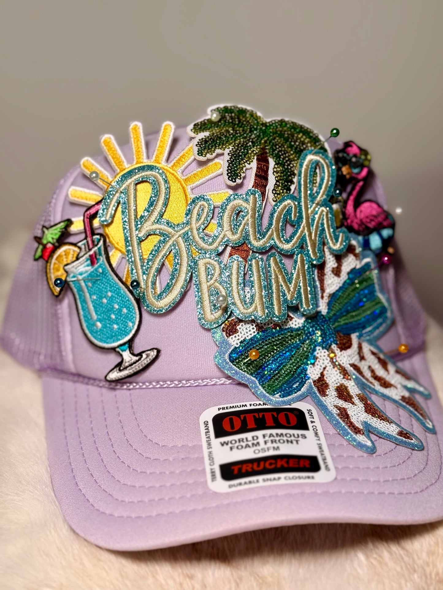 Beach Bum Trucker Hat – Lavender Beach Hat, Coastal Cowgirl Hat, Summer Vacation Hat for Women