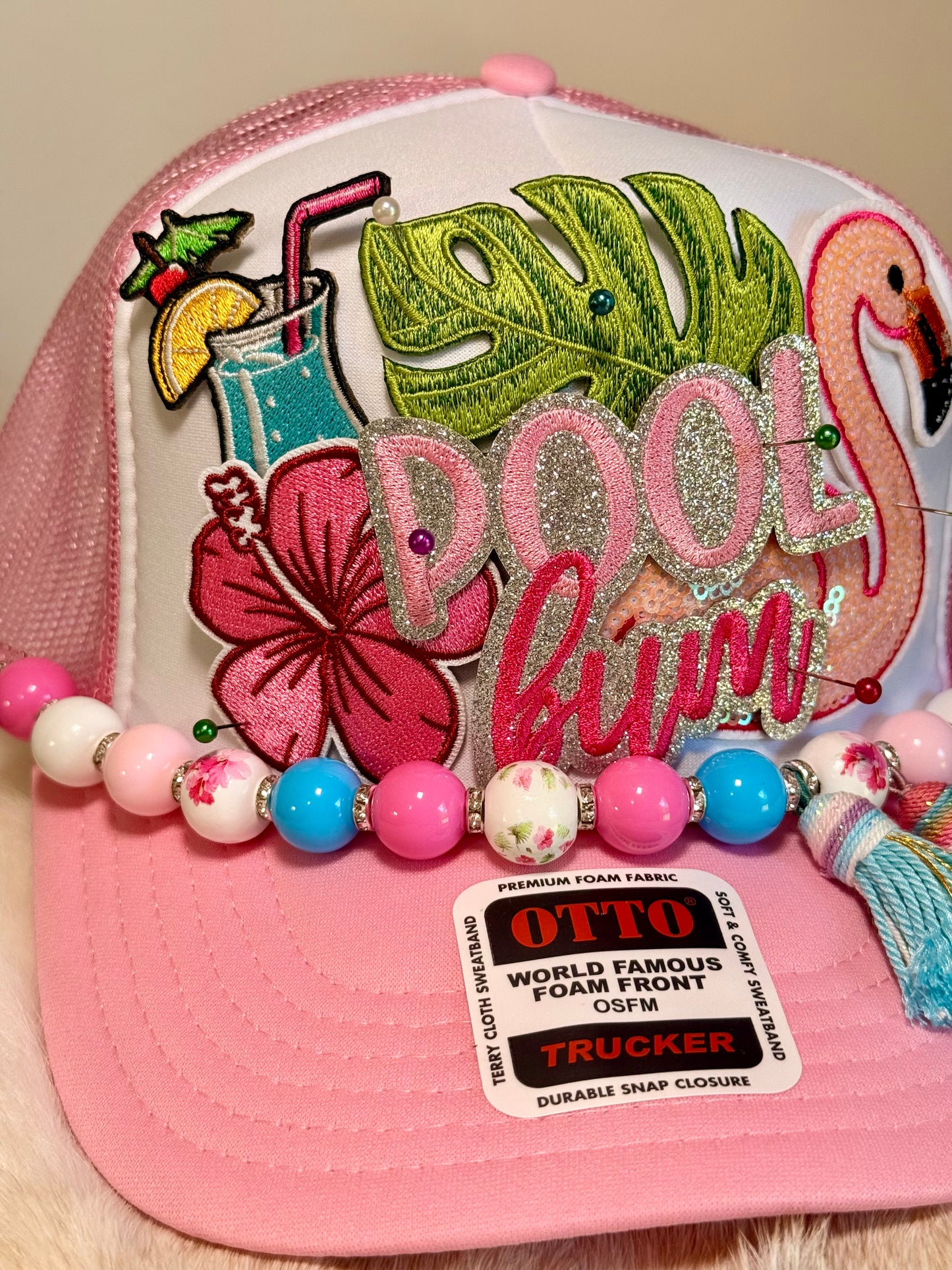 Pool Bum Flamingo Trucker Hat | Pink Tropical Beach Hat | Summer Glam Foam Trucker Cap