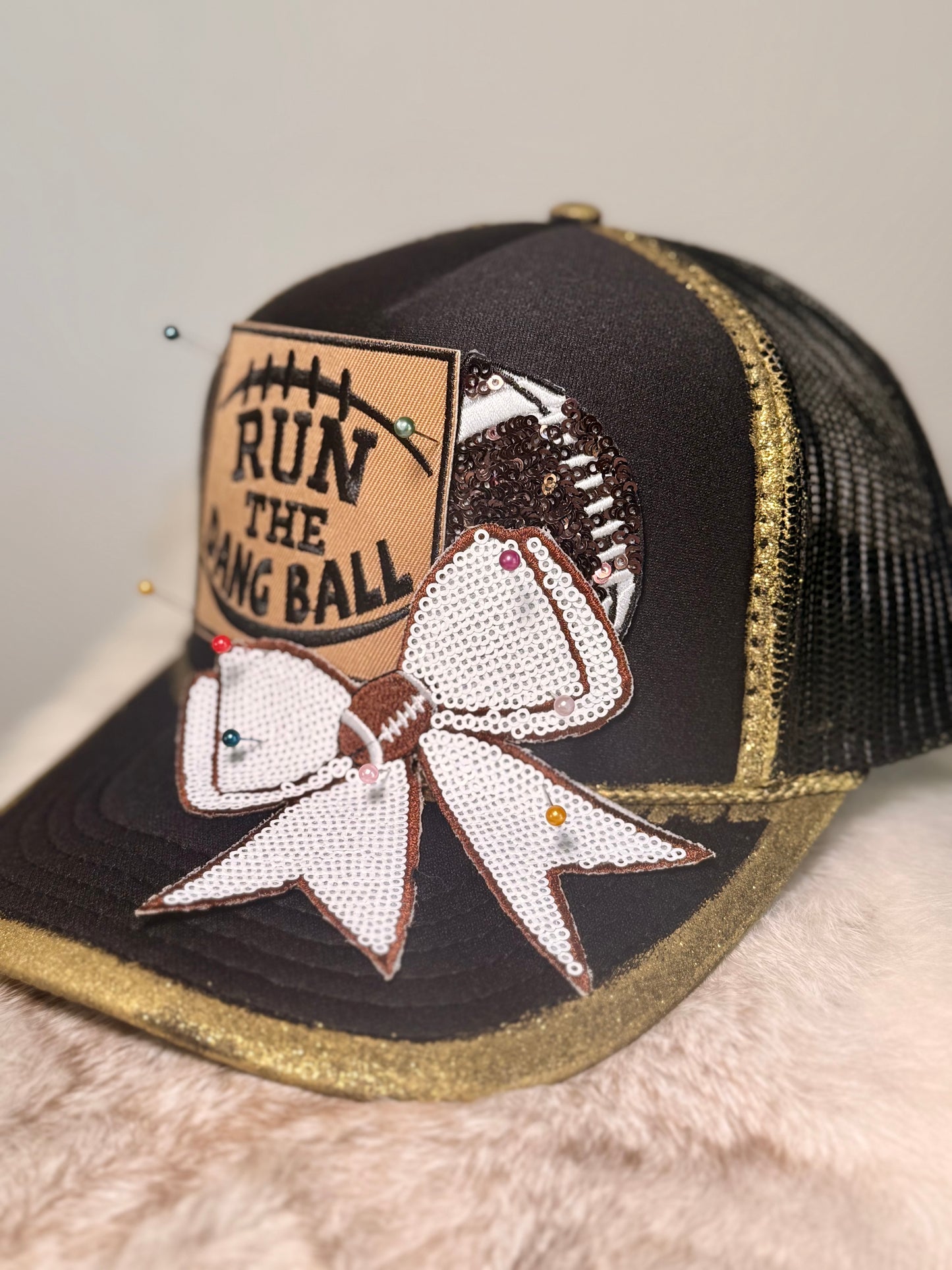 Run the Dang Ball Football Trucker Hat | Football Bow Hat | Game Day Football Mom Hat | Friday Night Lights