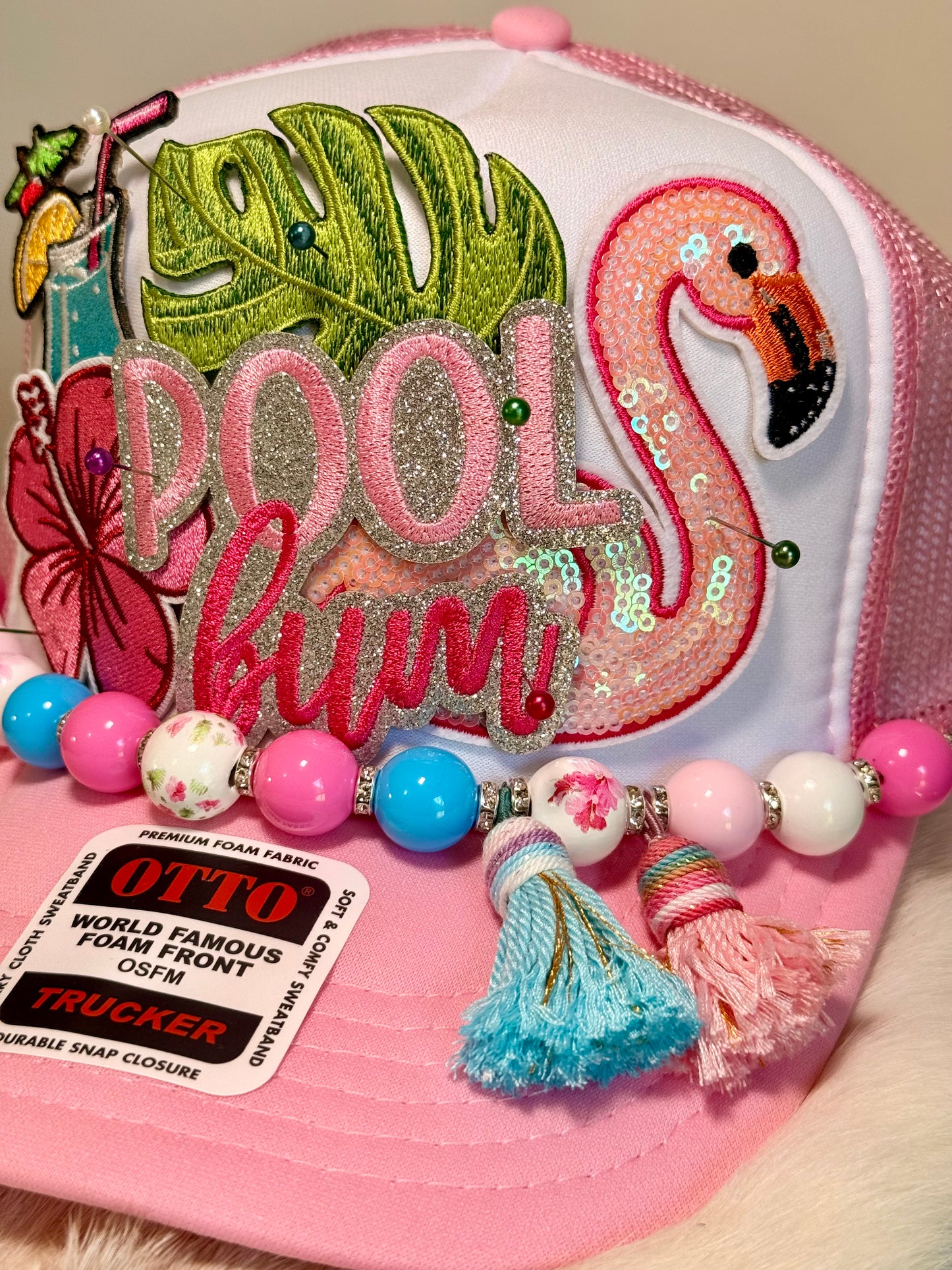 Pool Bum Flamingo Trucker Hat | Pink Tropical Beach Hat | Summer Glam Foam Trucker Cap