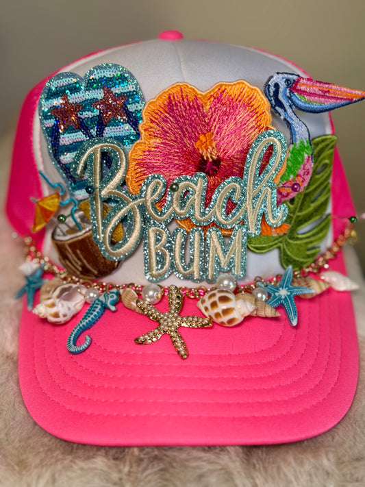 Beach Bum Trucker Hat, Coastal Beach Hat, Summer Vacation Hat, Tropical Hat Women, Ocean Lover Hat, Cute Boutique Trucker Hat, Coastal Cowgirl Hat