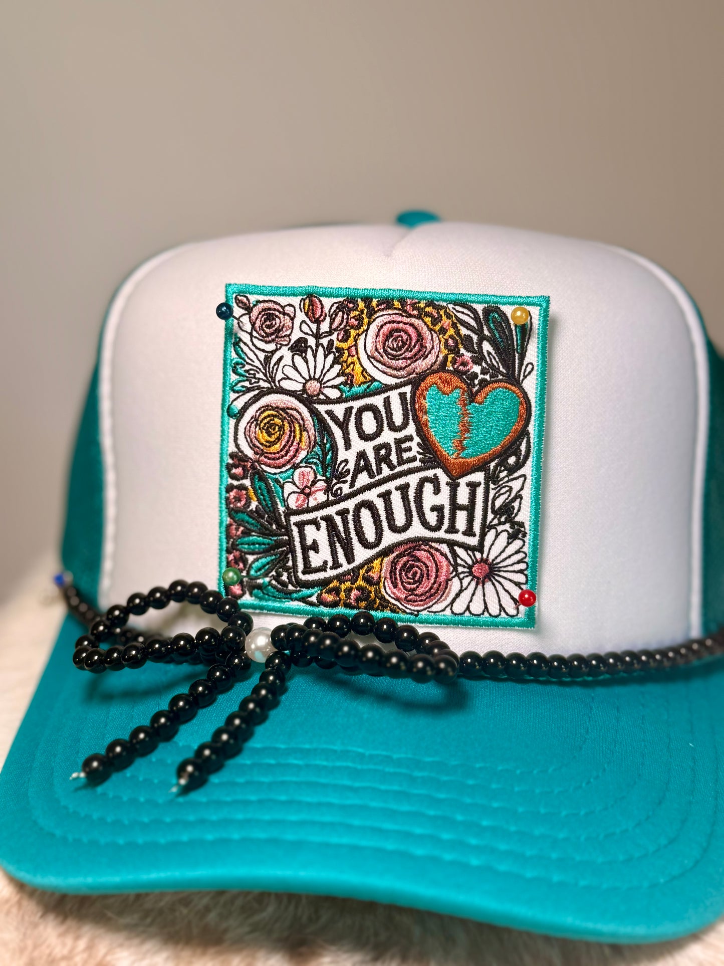 You Are Enough Inspirational Trucker Hat | Floral Mental Health Awareness Hat | Handmade Boutique Hat