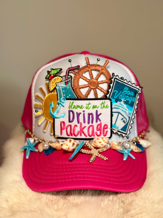 Blame It On The Drink Package Hat, Cruise Hat, Girls Trip Hat, Bachelorette Party Hat, Vacation Trucker Hat, Cruise Outfit, Beach Trip Hat