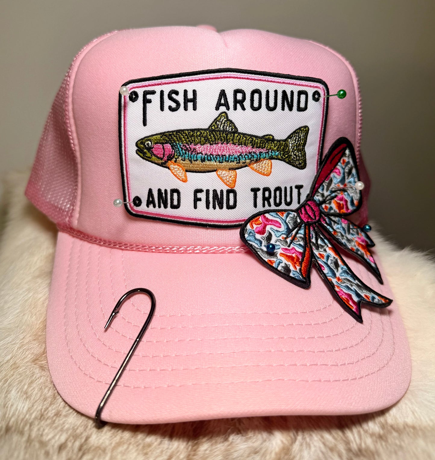 Fish Around & Find Trout Trucker Hat | Funny Fishing Hat for Women | Trout Fishing Hat | Lake Life Hat | Handmade Angler Hat