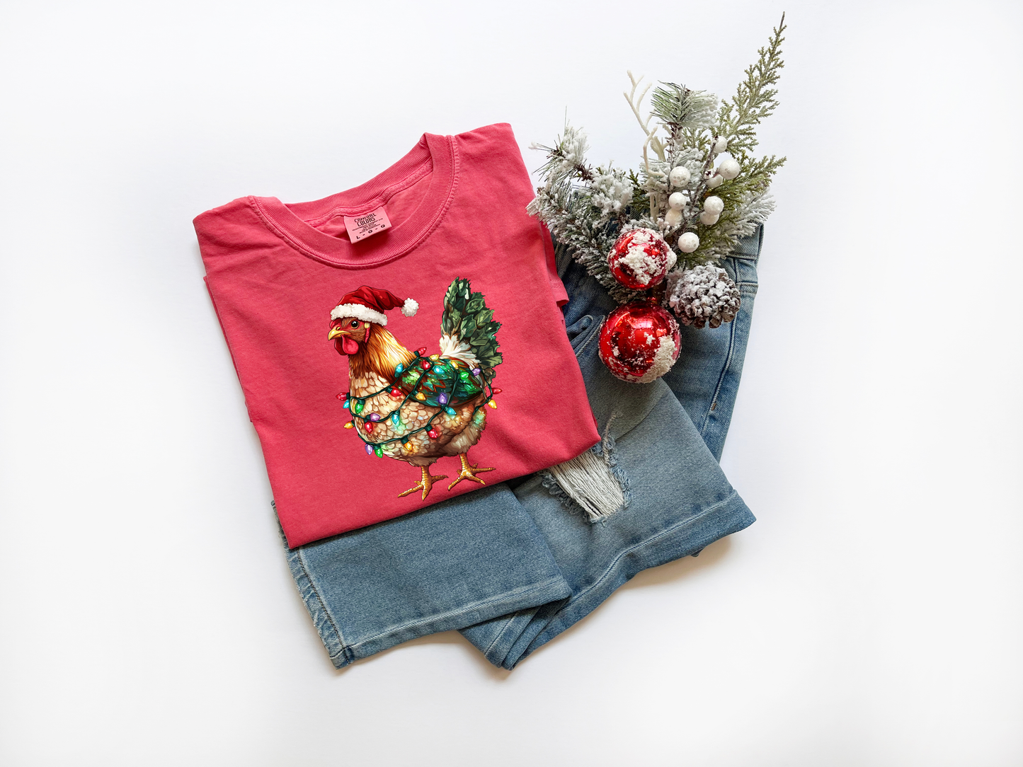 Christmas Lights Chicken Comfort Colors Tee