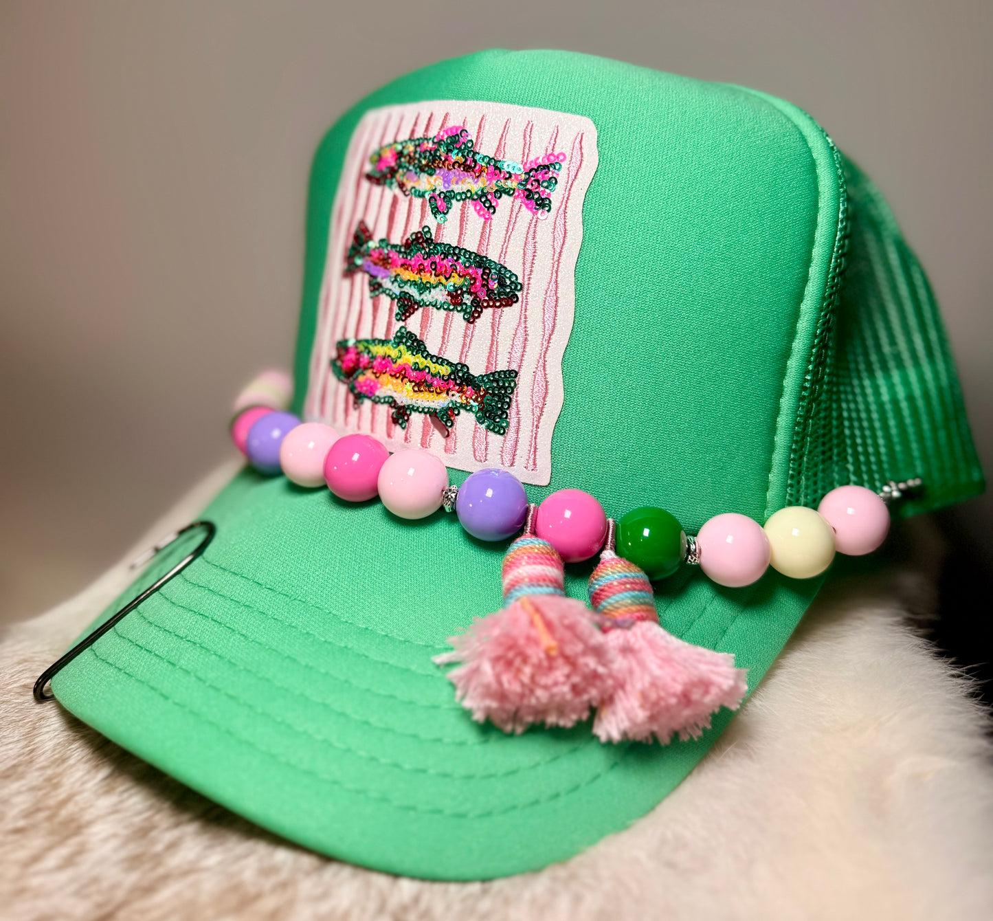 Rainbow Trout Trucker Hat | Fishing Hat for Women | Trout Fishing Hat | Handmade Angler Hat | Lake Life Hat