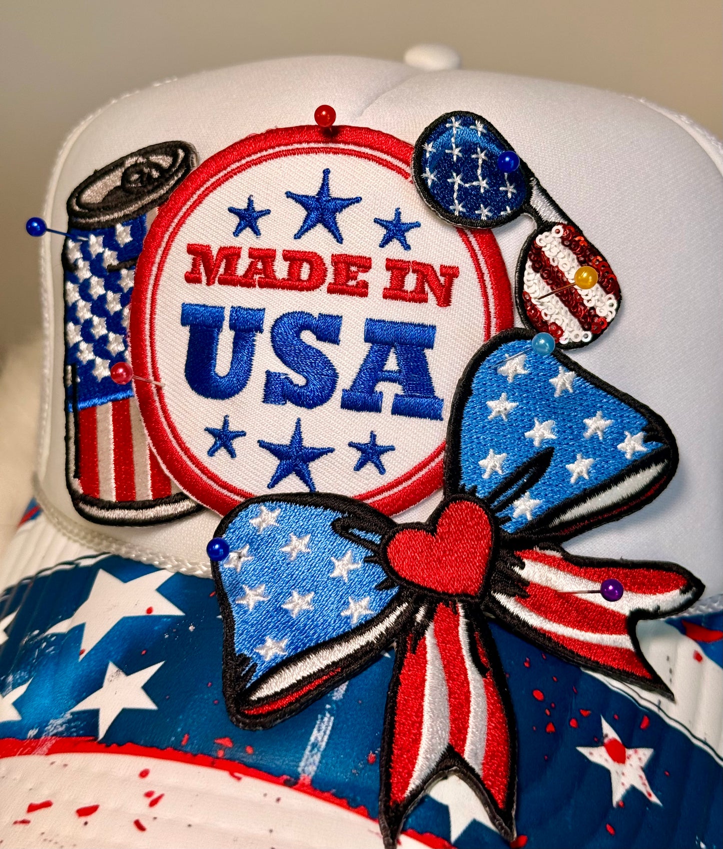 Made in USA Patriotic Trucker Hat | Americana Bow Hat | Fourth of July Boutique Cap