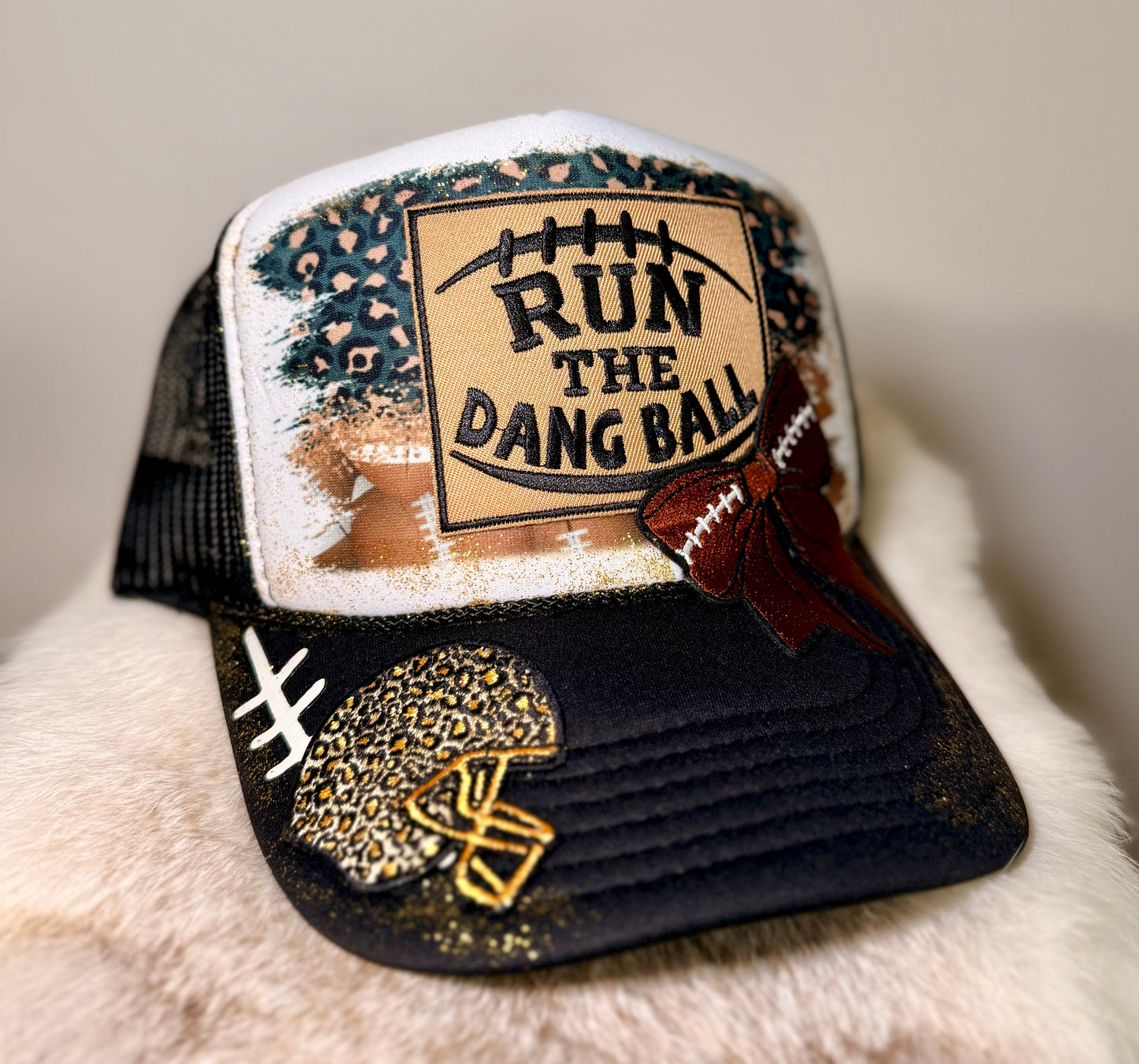 Run the Dang Ball Trucker Hat | Football Game Day Hat | Black & Gold Football Fan Hat | Handmade Tailgate Cap