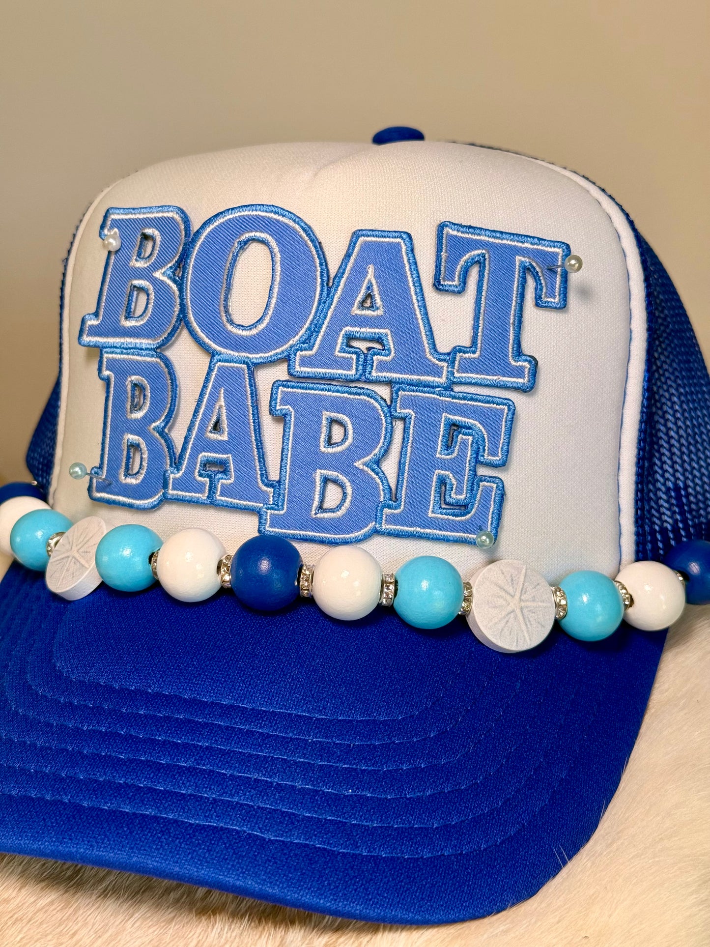 Boat Babe Trucker Hat | Lake Day Summer Hat | Coastal Beaded Foam Trucker Cap