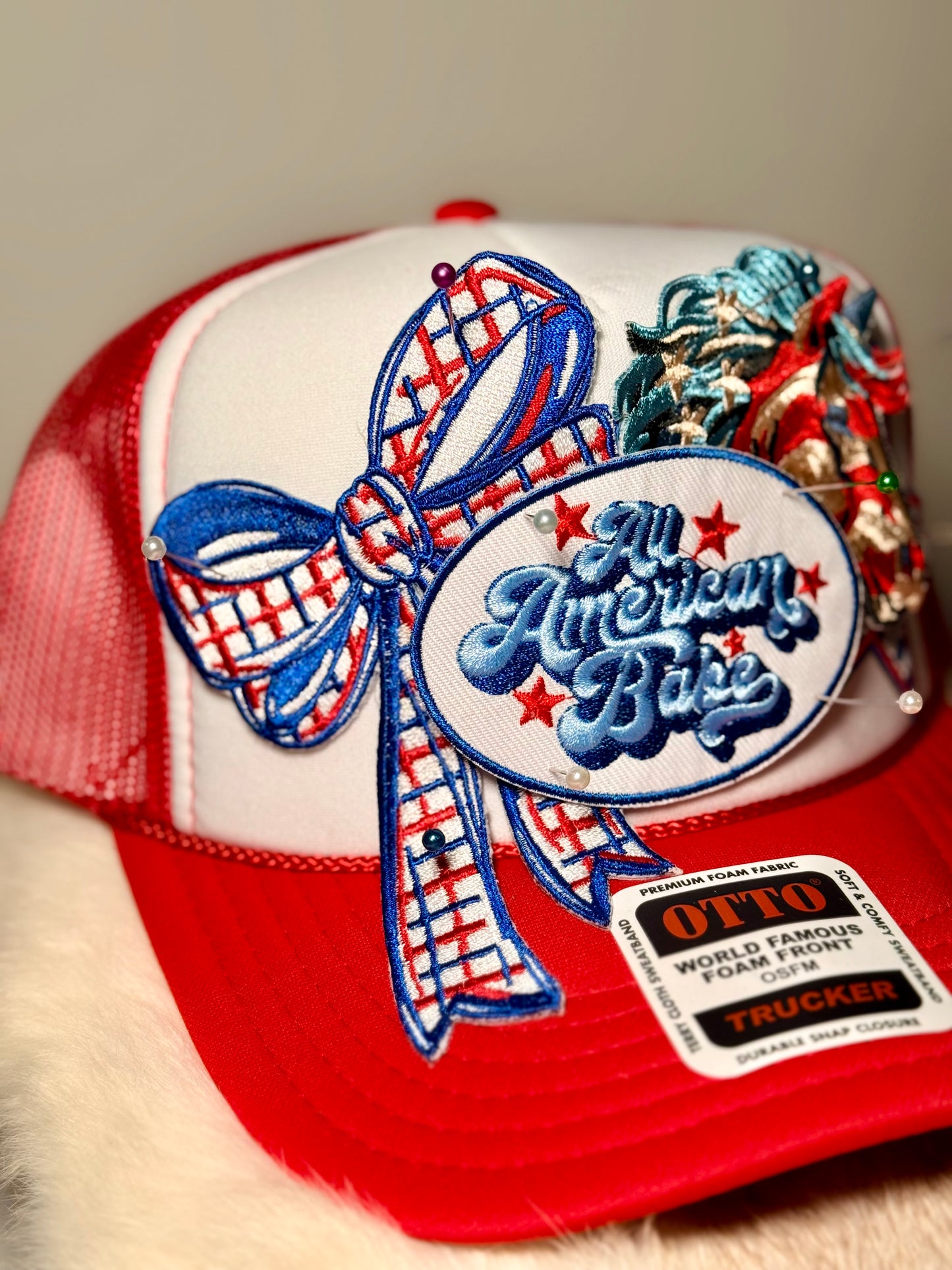 All American Babe Trucker Hat | Patriotic Cowgirl Hat | Red White Blue Western Snapback