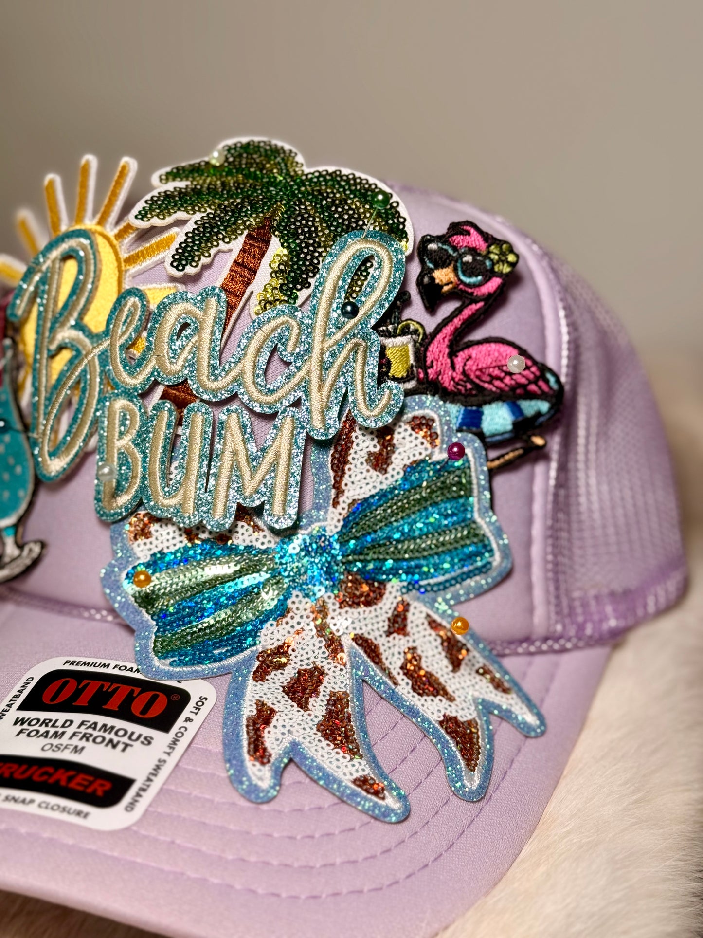 Beach Bum Trucker Hat – Lavender Beach Hat, Coastal Cowgirl Hat, Summer Vacation Hat for Women