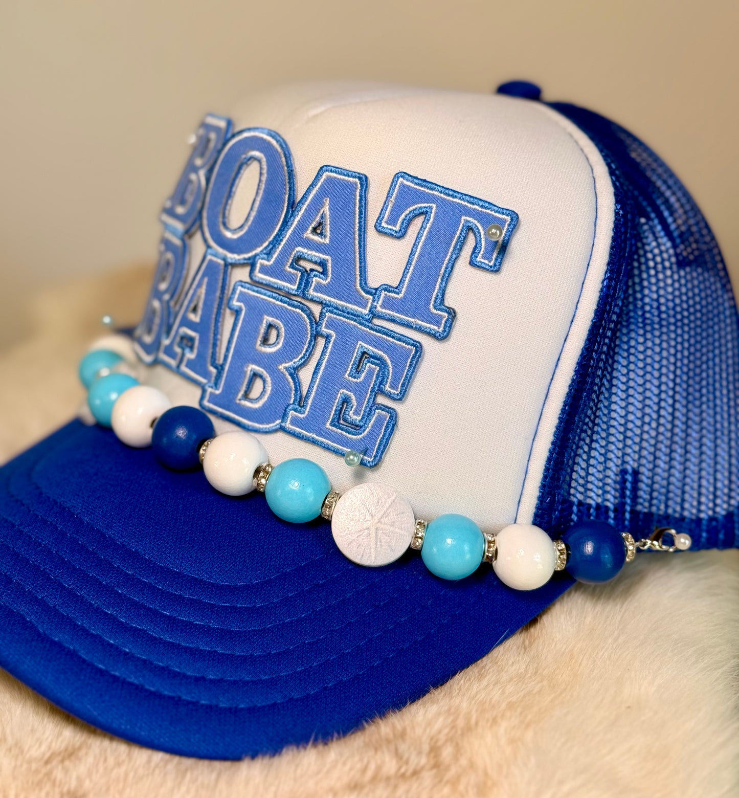 Boat Babe Trucker Hat | Lake Day Summer Hat | Coastal Beaded Foam Trucker Cap
