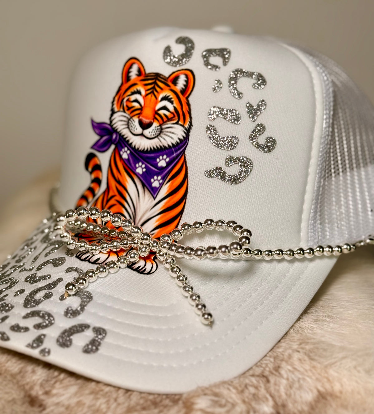 Tiger Trucker Hat | Purple Orange Tiger Hat | Silver Leopard Trucker Hat | Game Day Tiger Hat