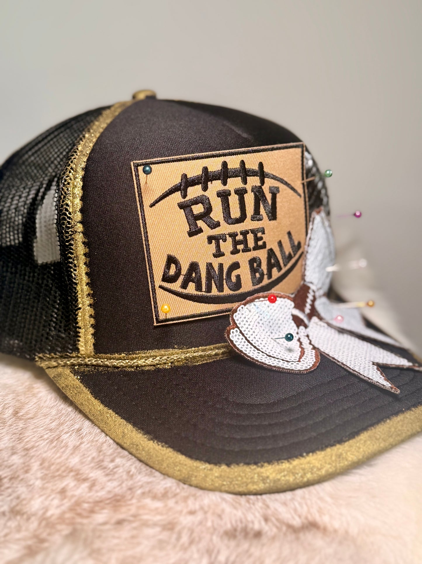 Run the Dang Ball Football Trucker Hat | Football Bow Hat | Game Day Football Mom Hat | Friday Night Lights