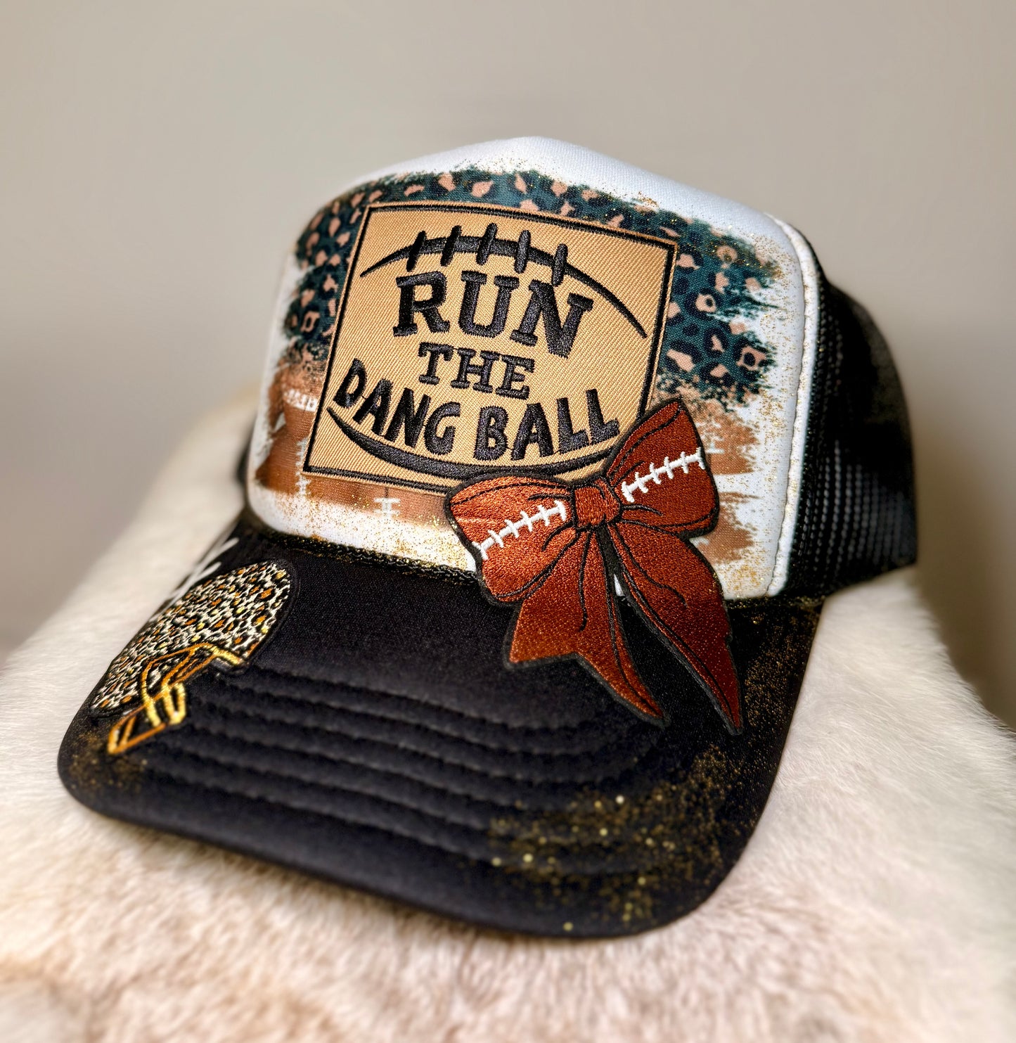 Run the Dang Ball Trucker Hat | Football Game Day Hat | Black & Gold Football Fan Hat | Handmade Tailgate Cap