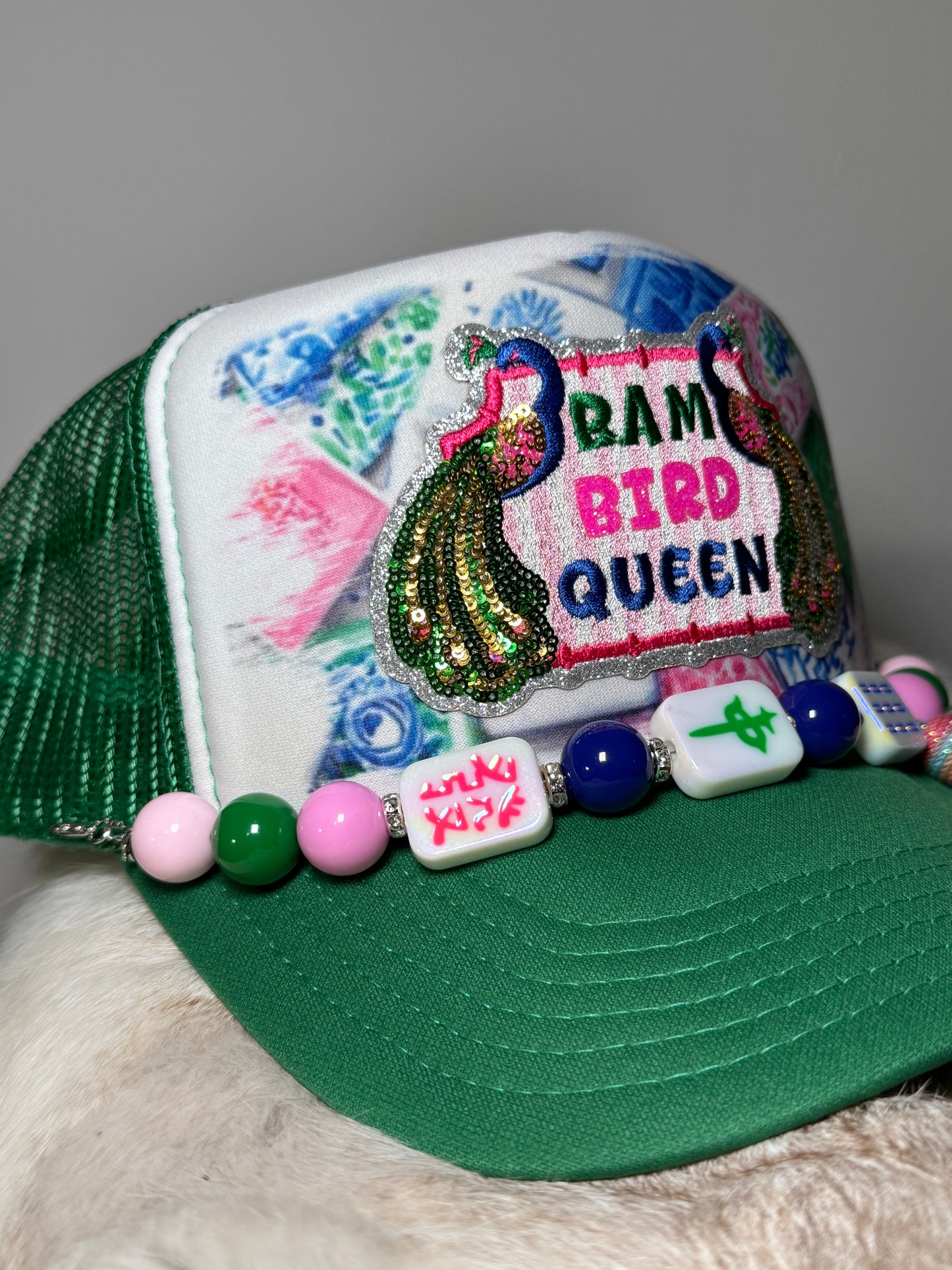 Bam Bird Queen Mahjong Trucker Hat | Preppy Peacock Hat
