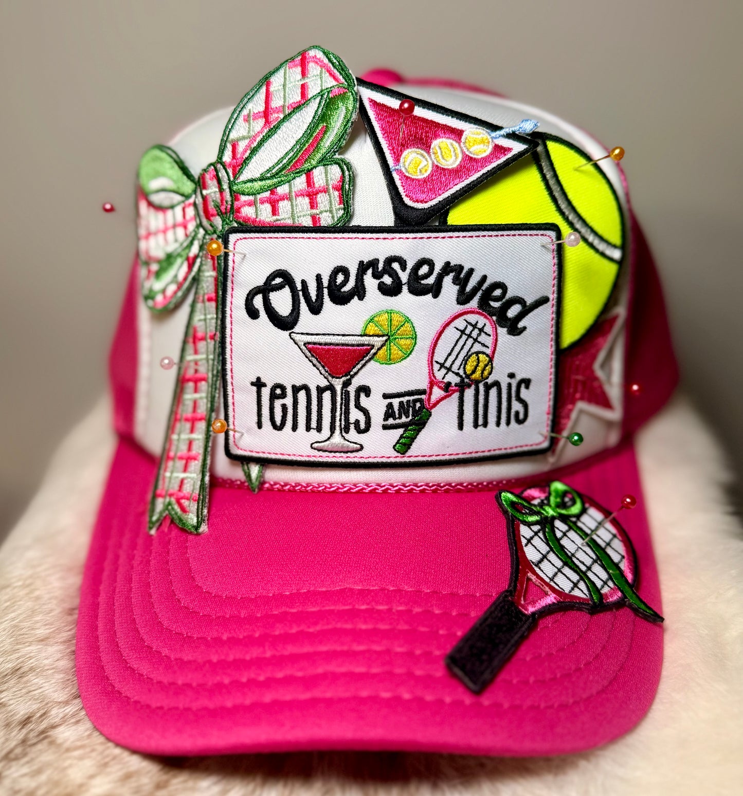 Overserved Tennis & Tinis Trucker Hat | Pink Preppy Tennis Hat | Tennis Inspired Glam Cap