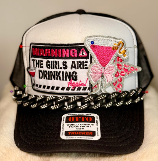 Warning The Girls Are Drinking Again Trucker Hat | Girls Trip Party Hat | Glam Martini Foam Trucker Cap