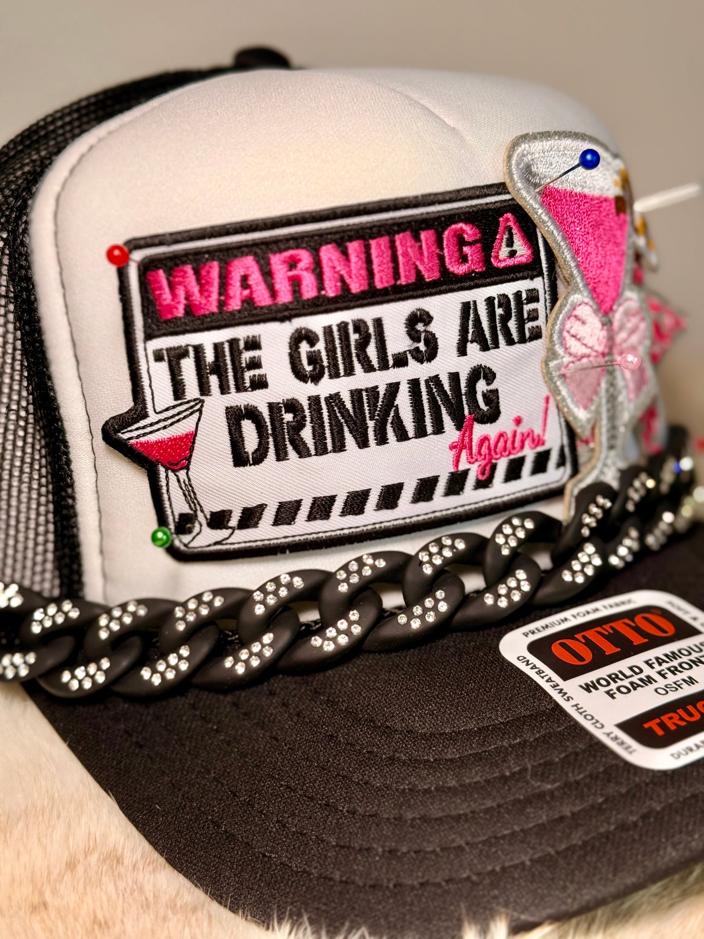 Warning The Girls Are Drinking Again Trucker Hat | Girls Trip Party Hat | Glam Martini Foam Trucker Cap