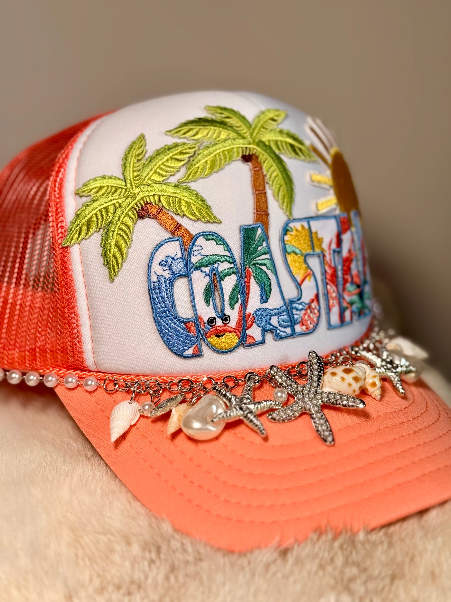 Coastal Trucker Hat, Beach Vacation Hat, Summer Hat Women, Coastal Cowgirl Hat, Palm Tree Hat, Beachy Boutique Hat, Ocean Lover Gift