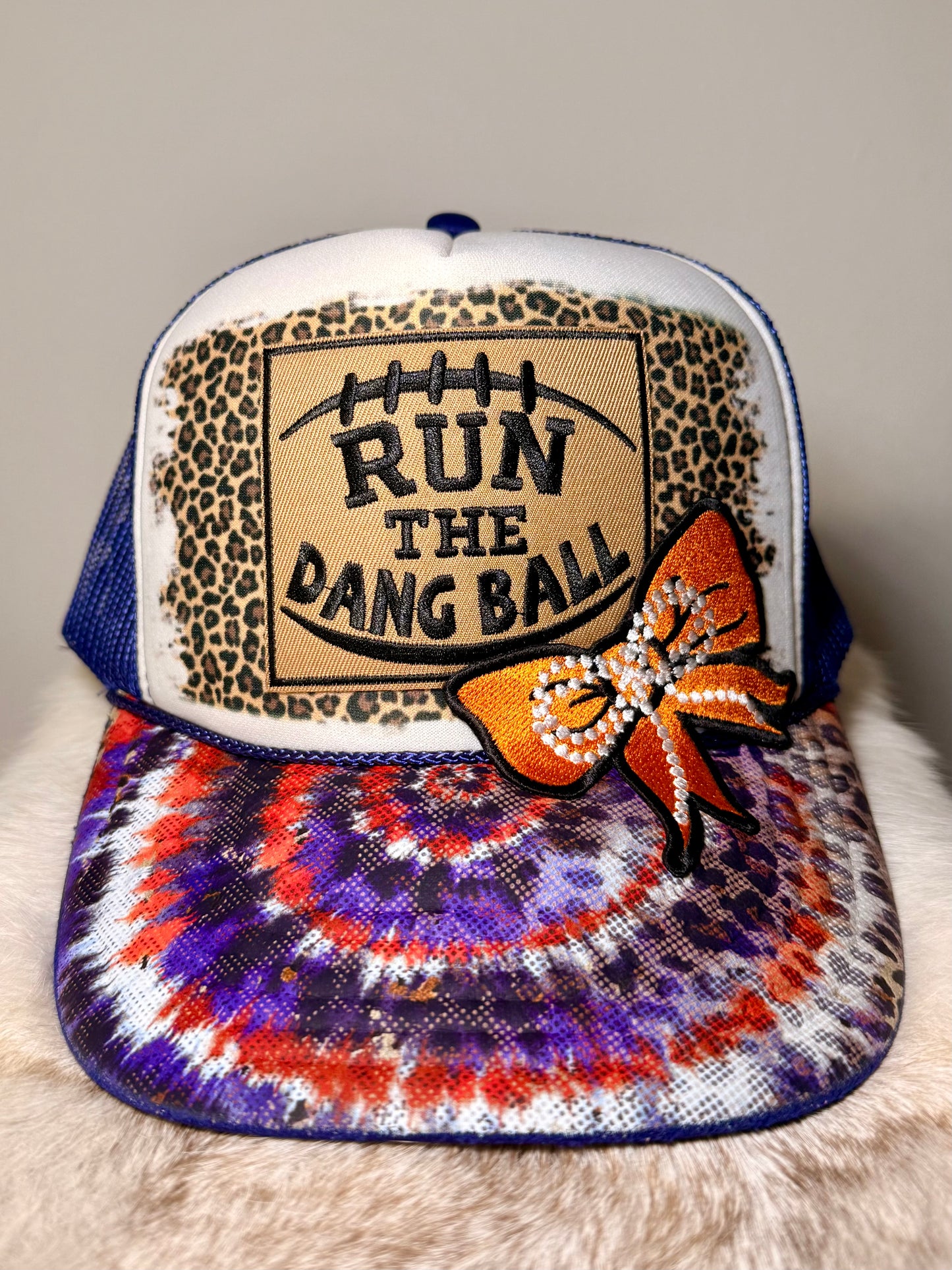 Purple Orange Football Trucker Hat | Run the Dang Ball Hat | Game Day Hat | Tiger Football Trucker | Football Bow Hat