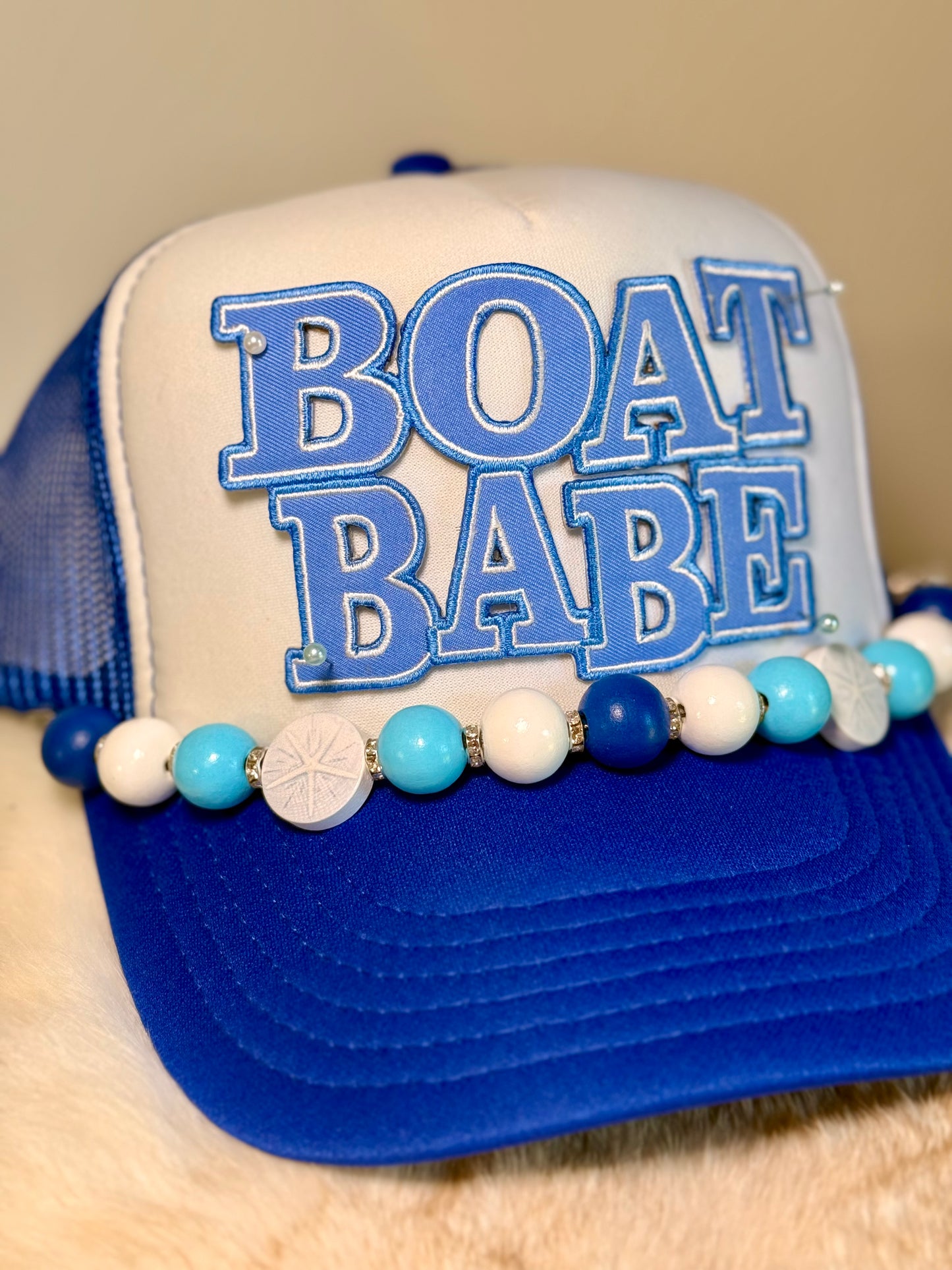 Boat Babe Trucker Hat | Lake Day Summer Hat | Coastal Beaded Foam Trucker Cap