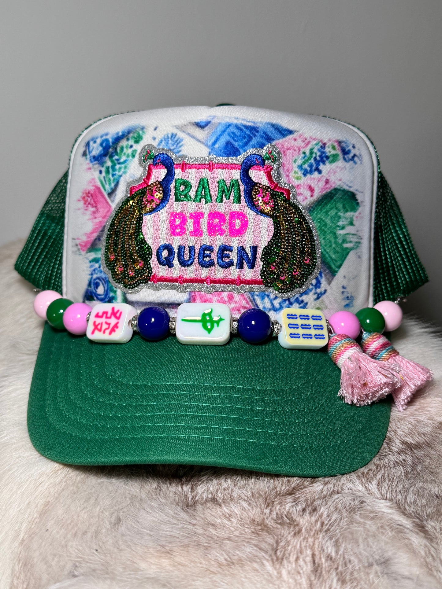 Bam Bird Queen Mahjong Trucker Hat | Preppy Peacock Hat
