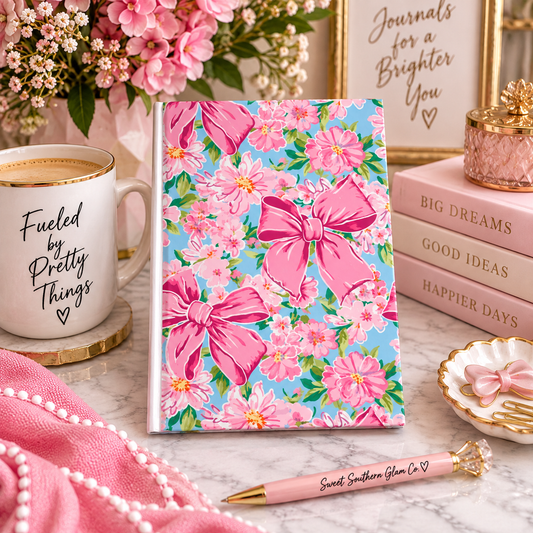 Pink Bow & Floral Hardcover Journal | Lined Notebook