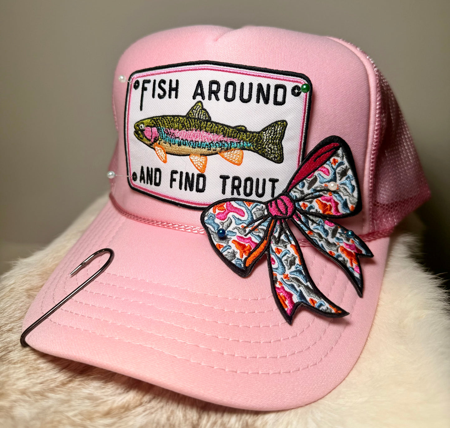 Fish Around & Find Trout Trucker Hat | Funny Fishing Hat for Women | Trout Fishing Hat | Lake Life Hat | Handmade Angler Hat