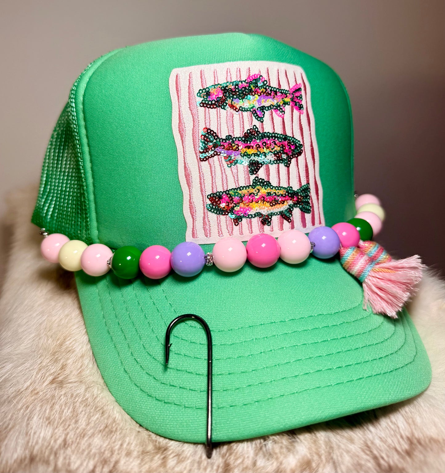 Rainbow Trout Trucker Hat | Fishing Hat for Women | Trout Fishing Hat | Handmade Angler Hat | Lake Life Hat