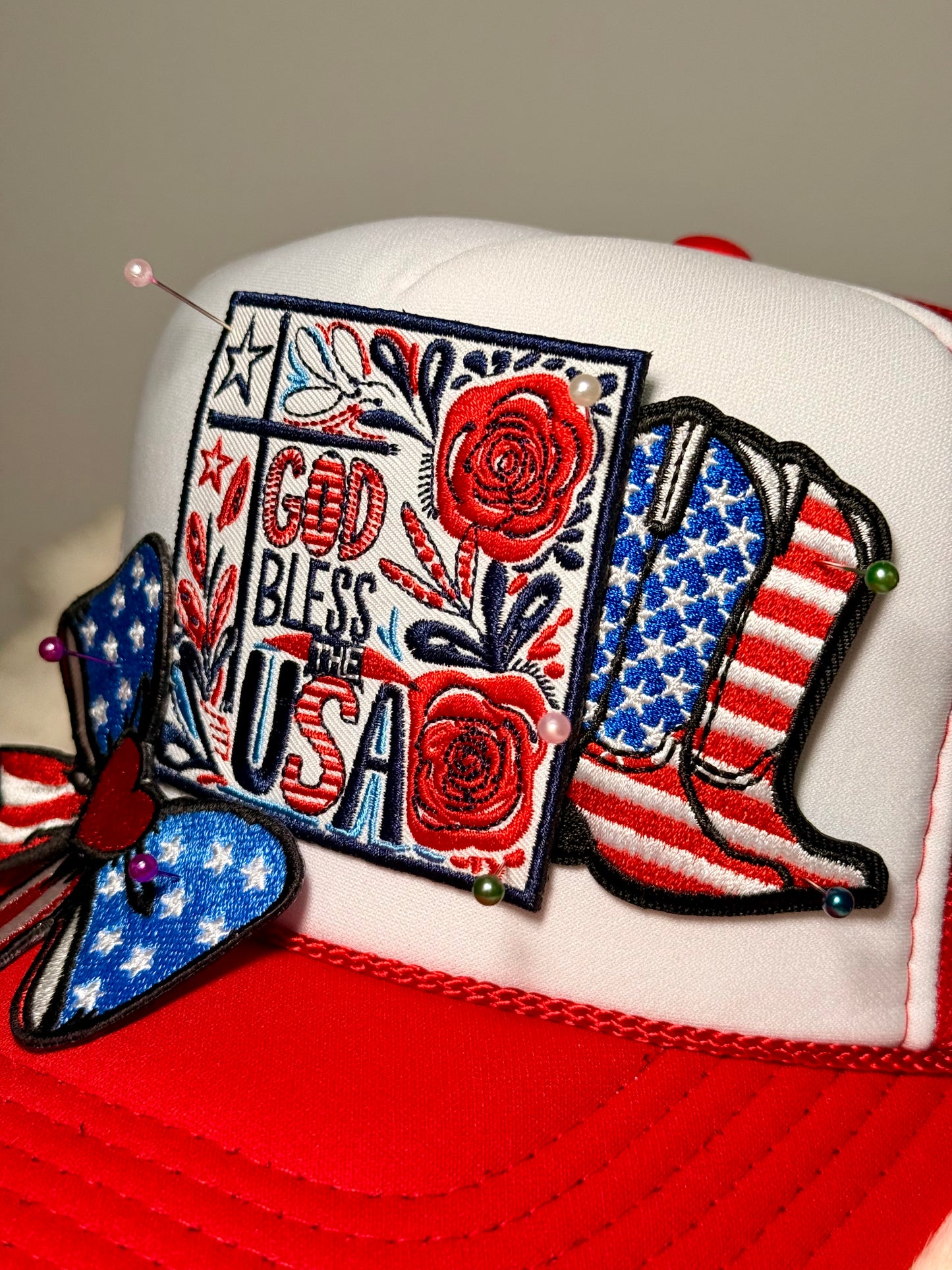 God Bless the USA Trucker Hat | Patriotic Faith Hat | Red White Blue Western Snapback