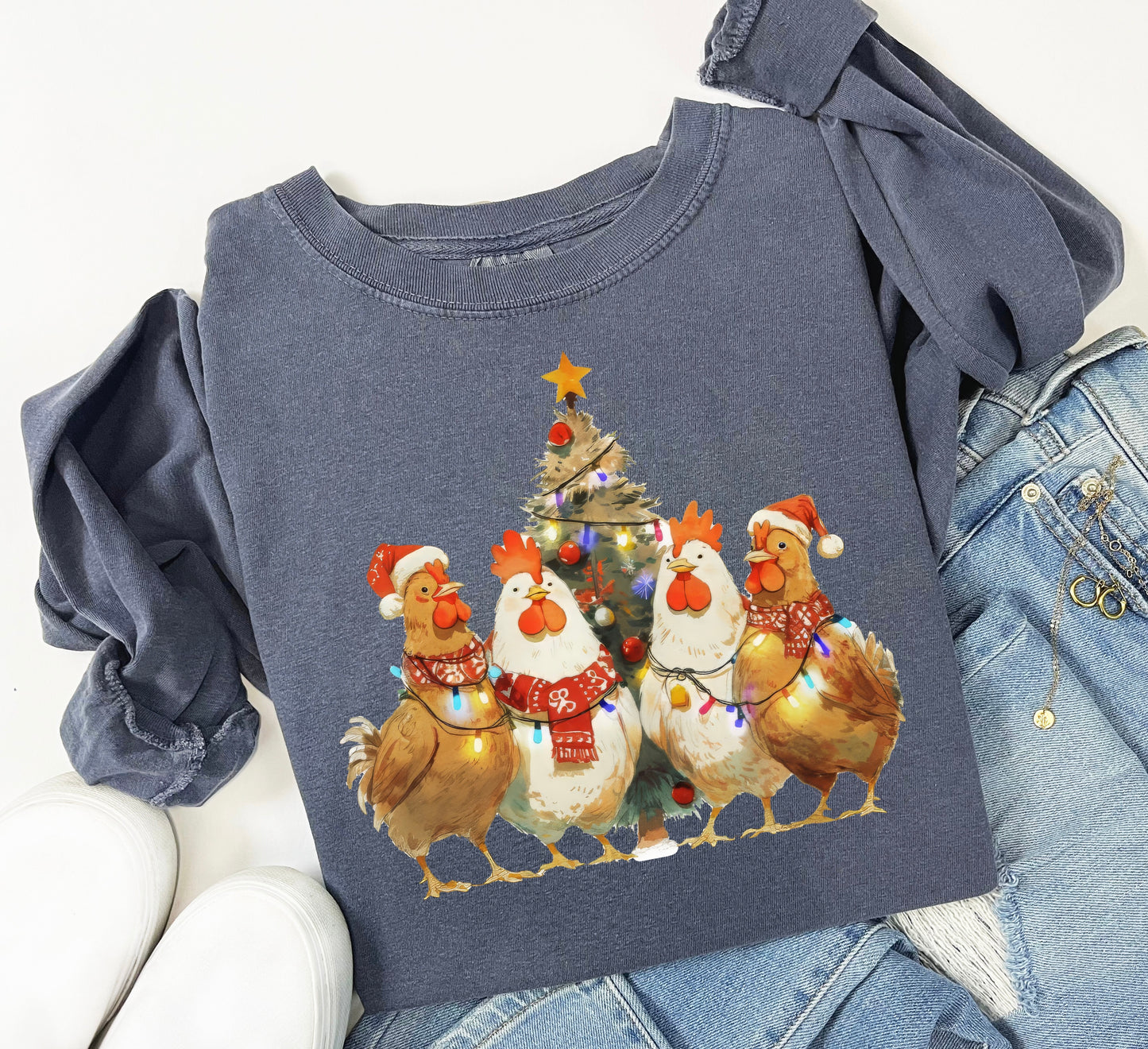 Christmas Chickens & Tree Holiday Comfort Colors Tee