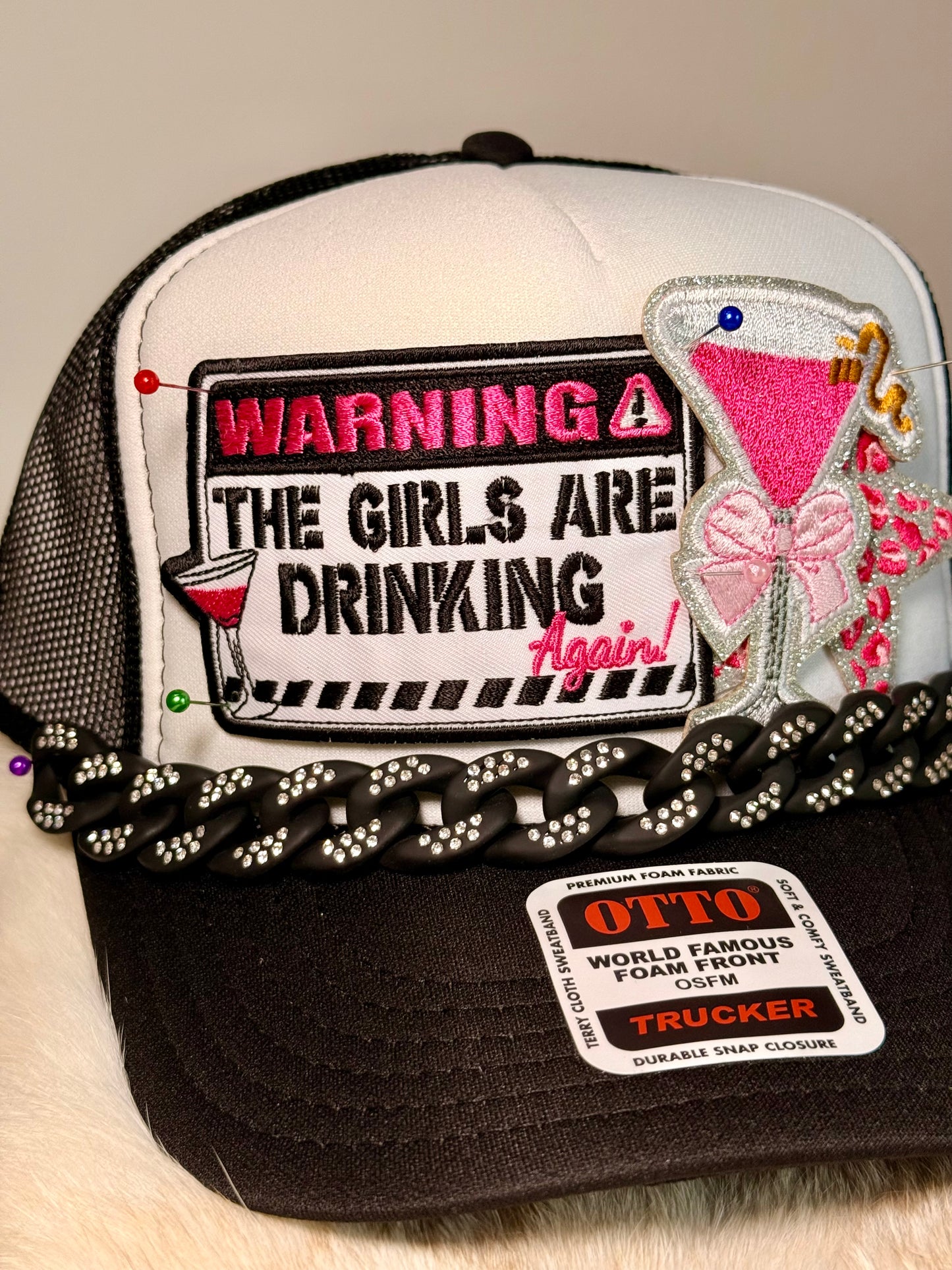 Warning The Girls Are Drinking Again Trucker Hat | Girls Trip Party Hat | Glam Martini Foam Trucker Cap