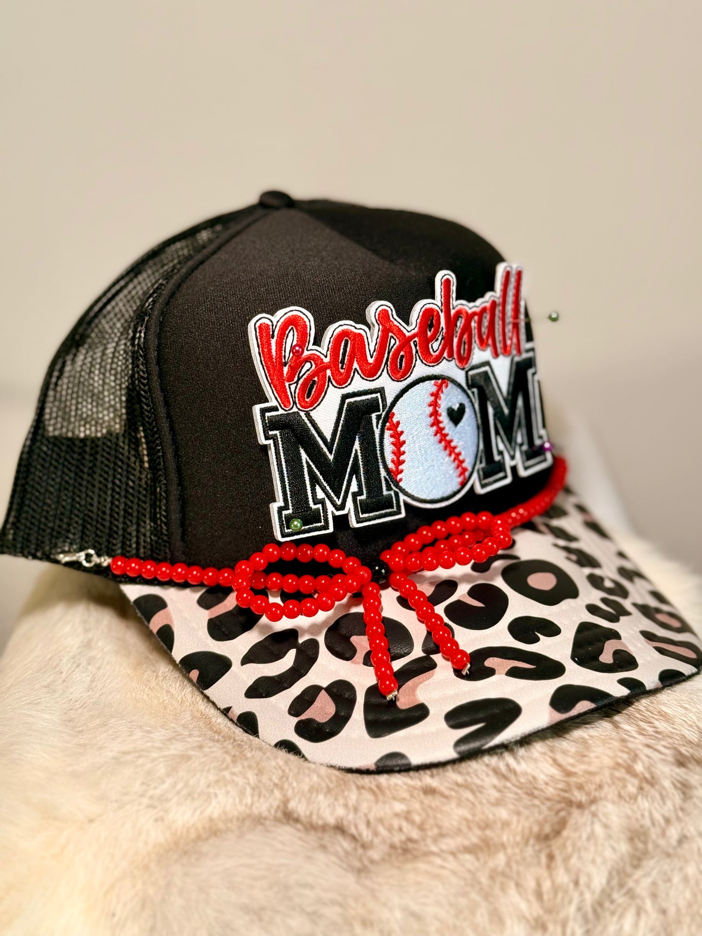 Baseball Mom Leopard Trucker Hat – Glam Game Day Sports Hat