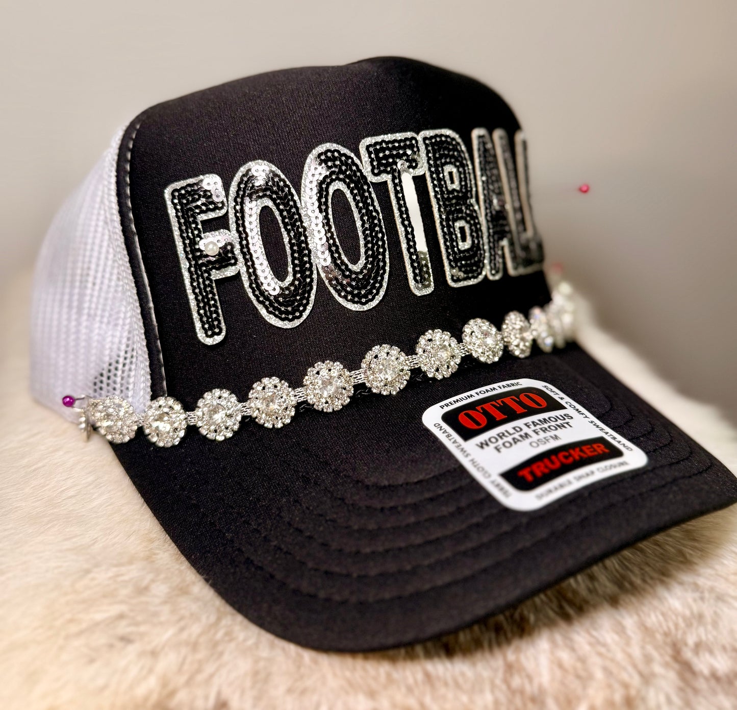 Football Trucker Hat | Bling Football Hat | Rhinestone Game Day Hat | Football Mom Hat | Handmade Sports Cap