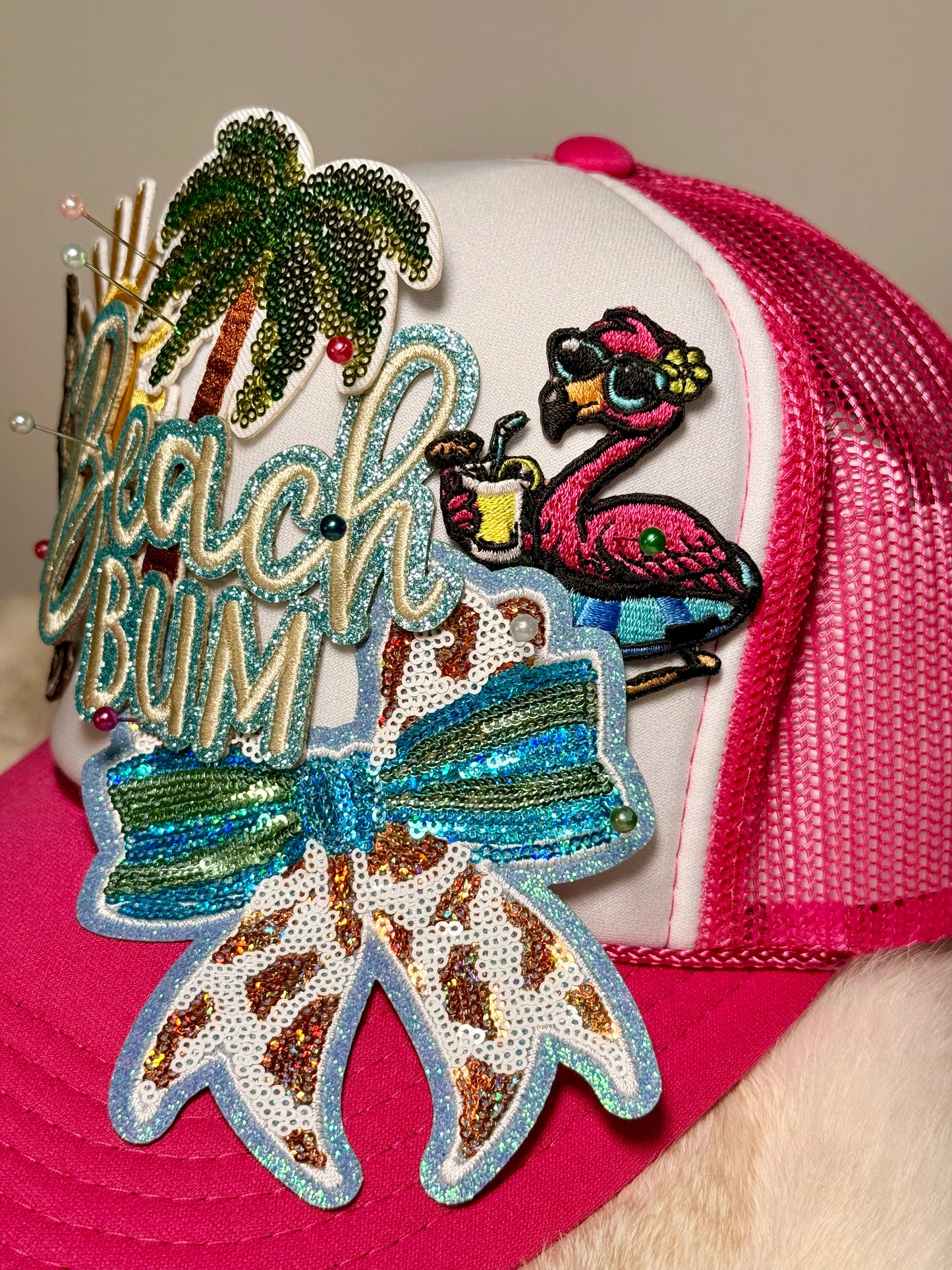 Beach Bum Trucker Hat – Tropical Beach Hat, Coastal Cowgirl Hat, Summer Vacation Hat for Women
