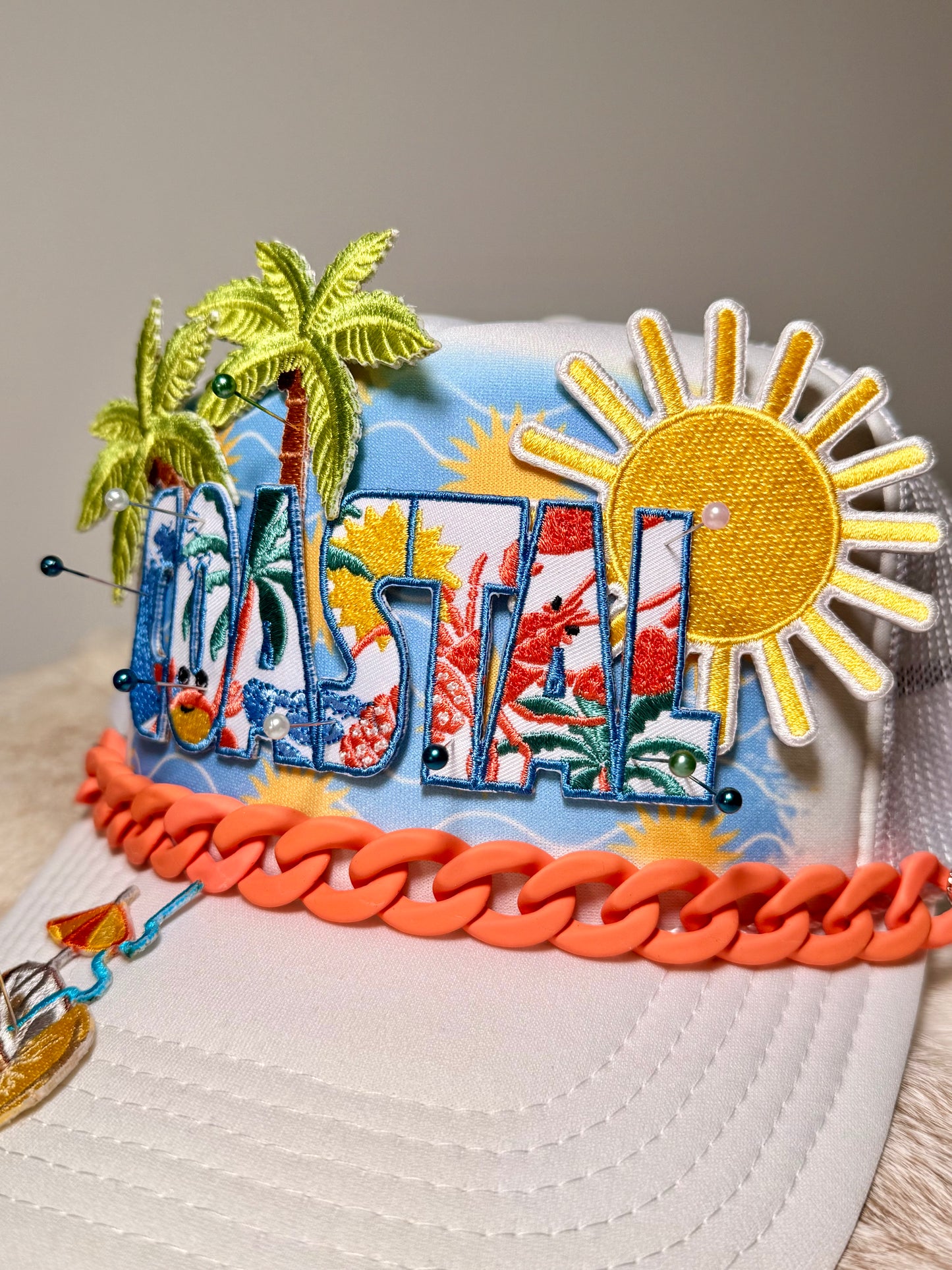 Coastal Tropical Trucker Hat | Beach Vibes Palm Tree Hat | Summer Coastal Glam Snapback