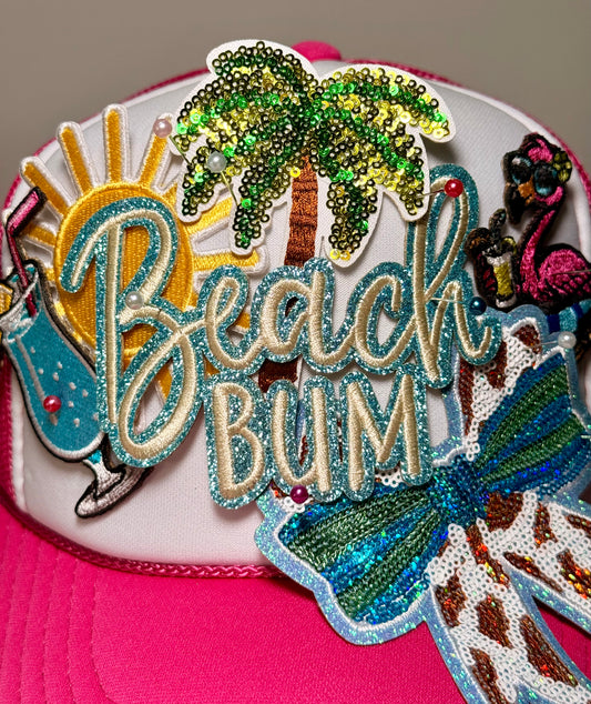Beach Bum Trucker Hat – Tropical Beach Hat, Coastal Cowgirl Hat, Summer Vacation Hat for Women