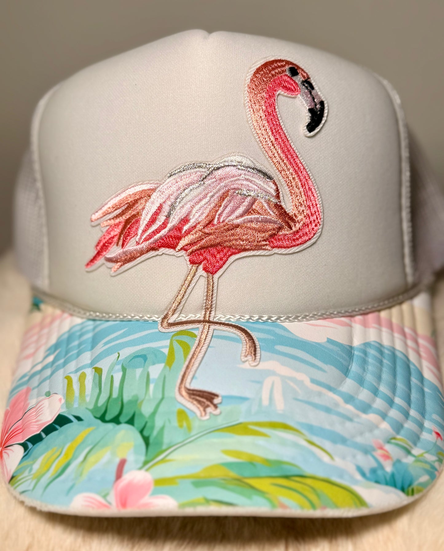 Pink Flamingo Tropical Trucker Hat | Beach Boutique Hat | Coastal Summer Snapback | Flamingo Beach Hat for Women