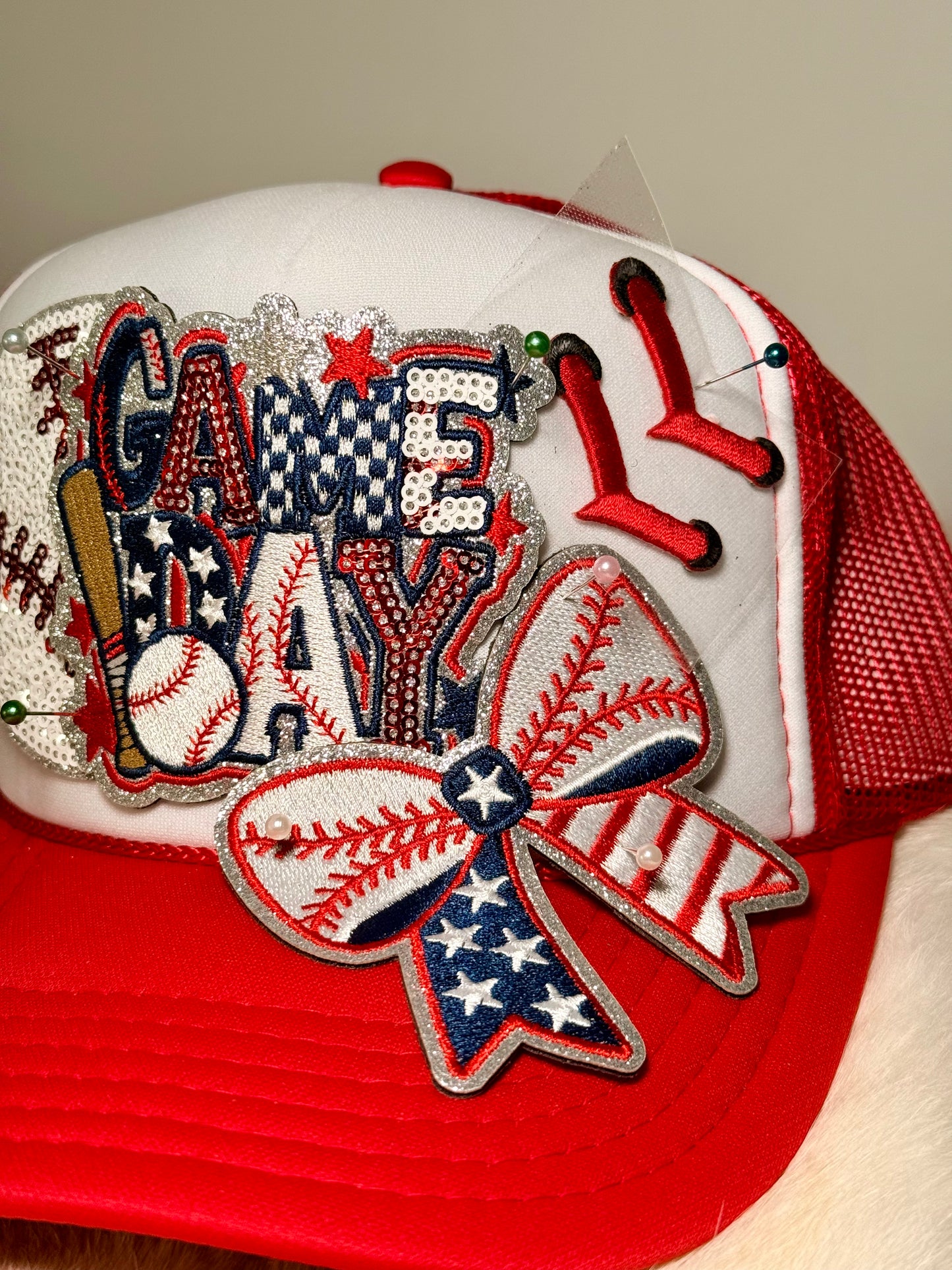 Game Day Baseball Trucker Hat – Patriotic Baseball Hat, Red White Blue Hat, Sports Mom Hat
