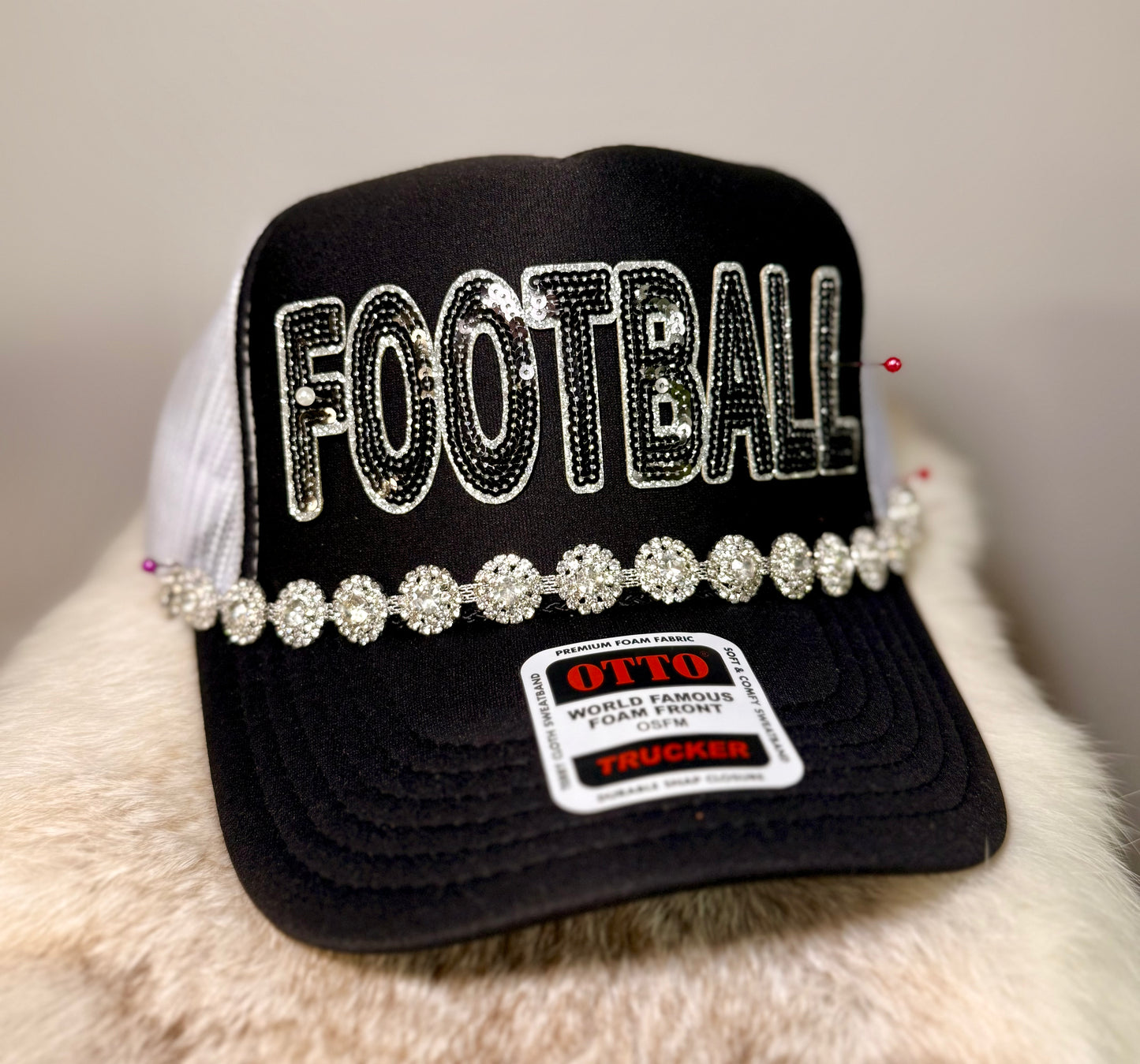 Football Trucker Hat | Bling Football Hat | Rhinestone Game Day Hat | Football Mom Hat | Handmade Sports Cap