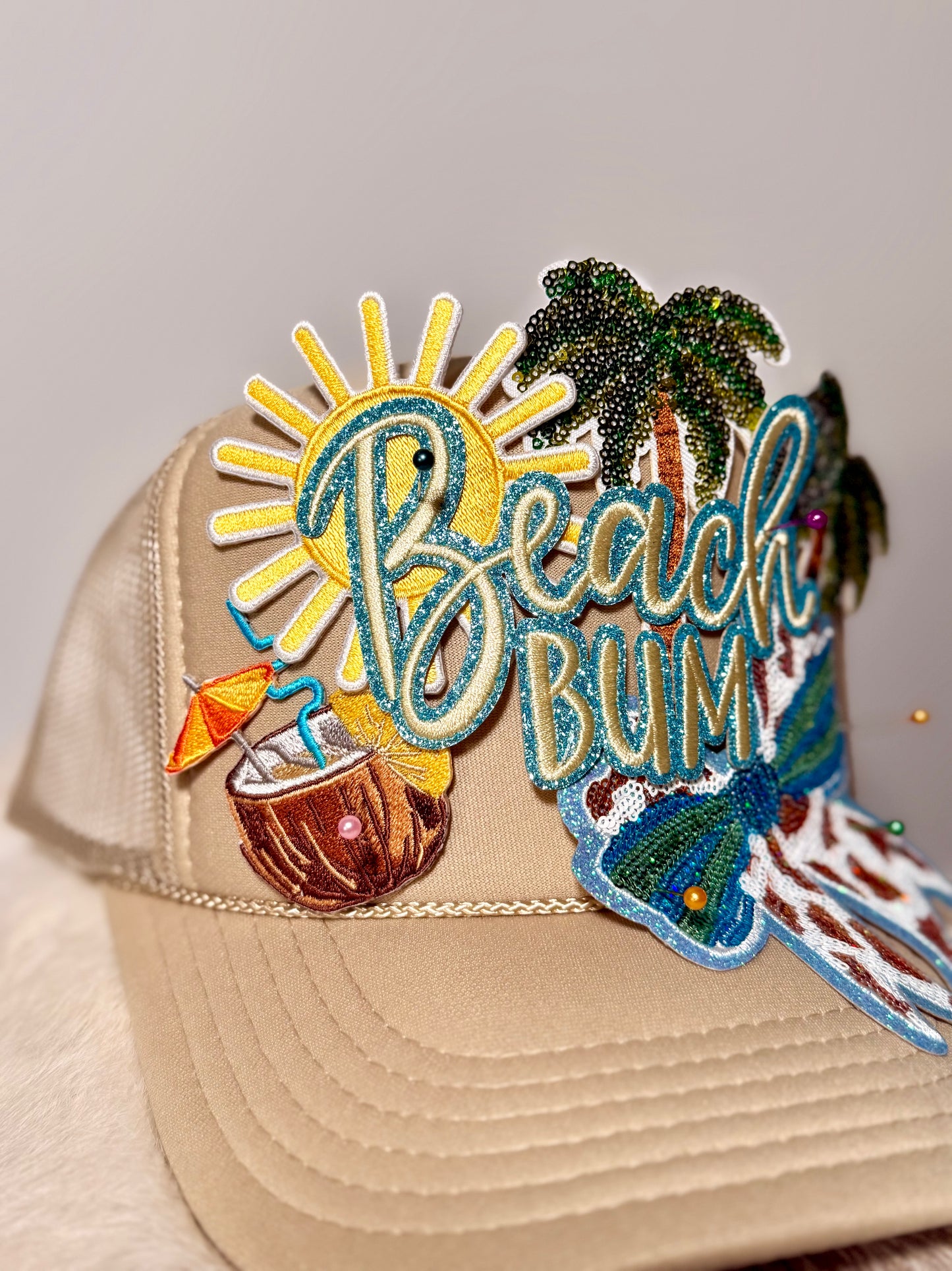 Beach Bum Boujee Trucker Hat | Tropical Summer Patch Hat | Palm Tree Sunshine Coastal Glam Cap