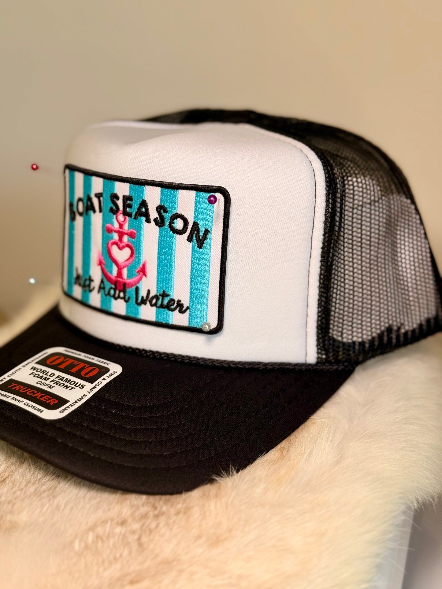 Boat Season Trucker Hat | Just Add Water Lake Life Hat | Coastal Summer Foam Trucker Cap