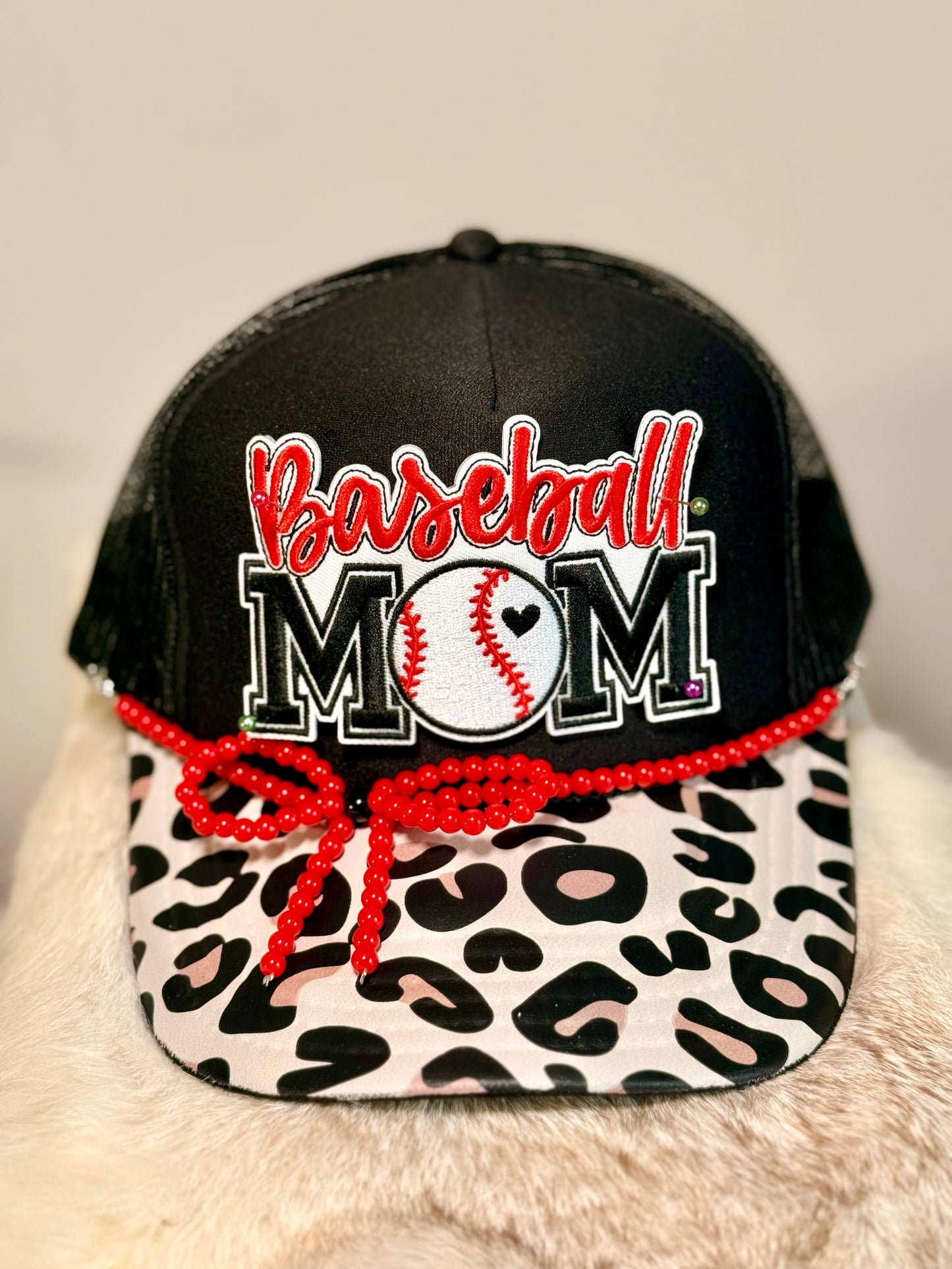 Baseball Mom Leopard Trucker Hat – Glam Game Day Sports Hat