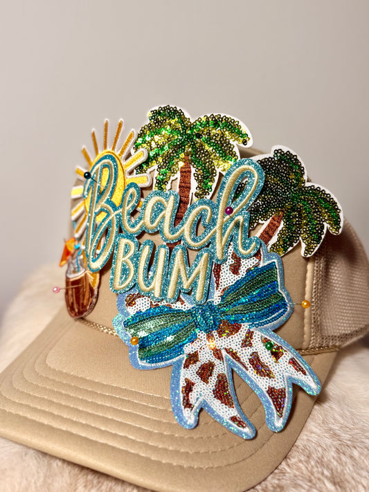 Beach Bum Boujee Trucker Hat | Tropical Summer Patch Hat | Palm Tree Sunshine Coastal Glam Cap