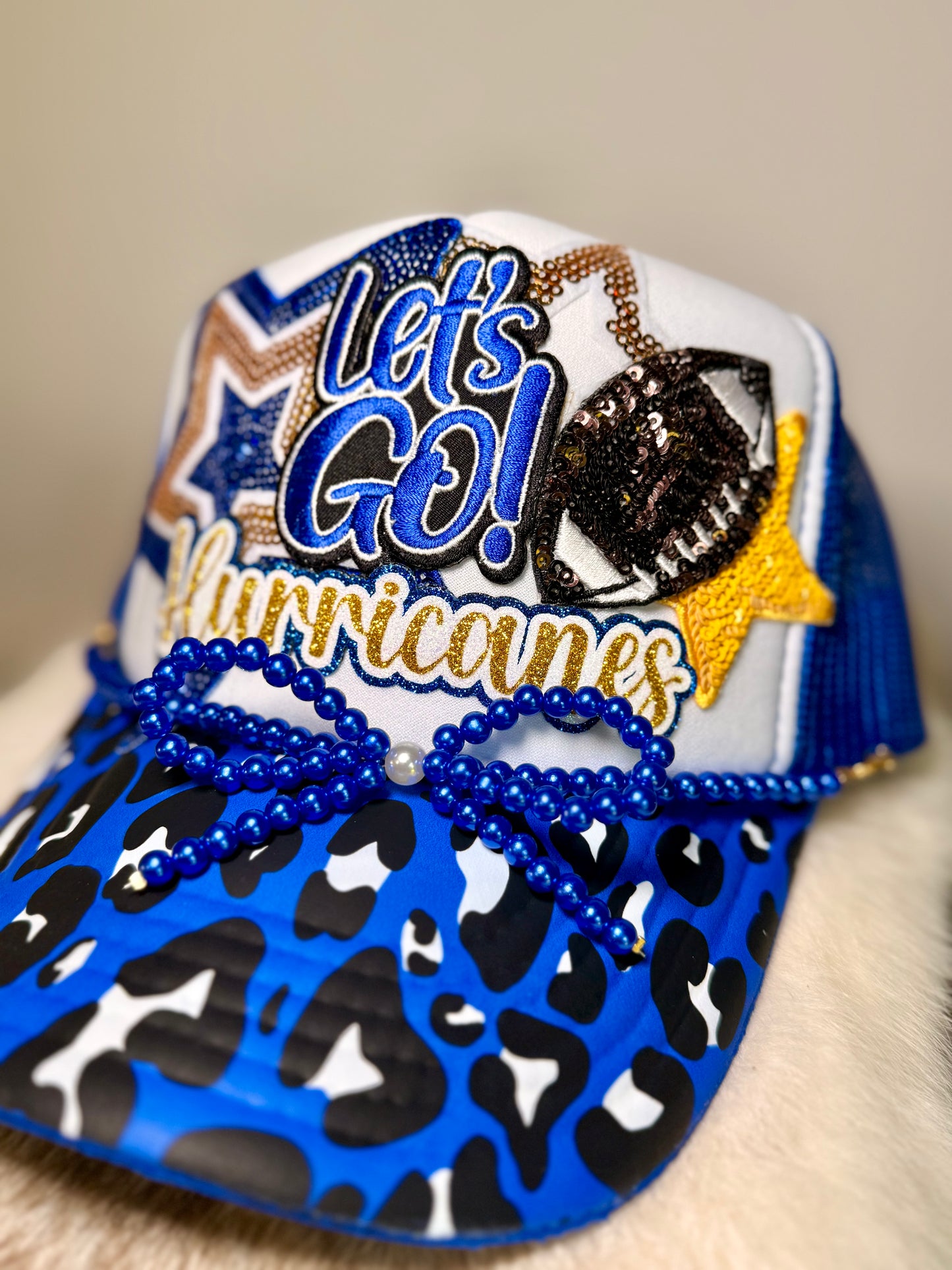 Hurricanes Game Day Trucker Hat | Blue & Gold Football Fan Hat | Handmade Team Spirit Hat | Custom Football Cap
