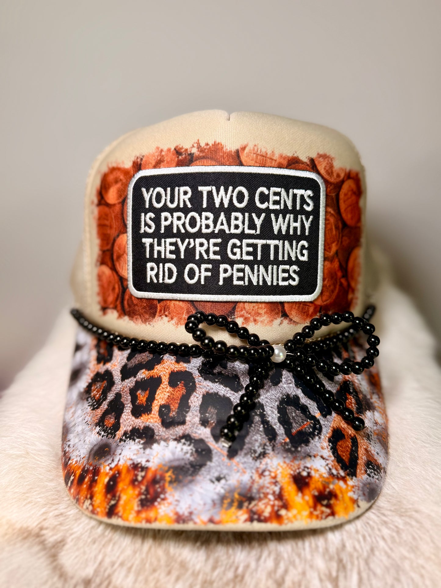 Funny Trucker Hat | “Your Two Cents” Sarcastic Hat | Handmade Leopard Print Trucker Cap | Sassy Graphic Hat