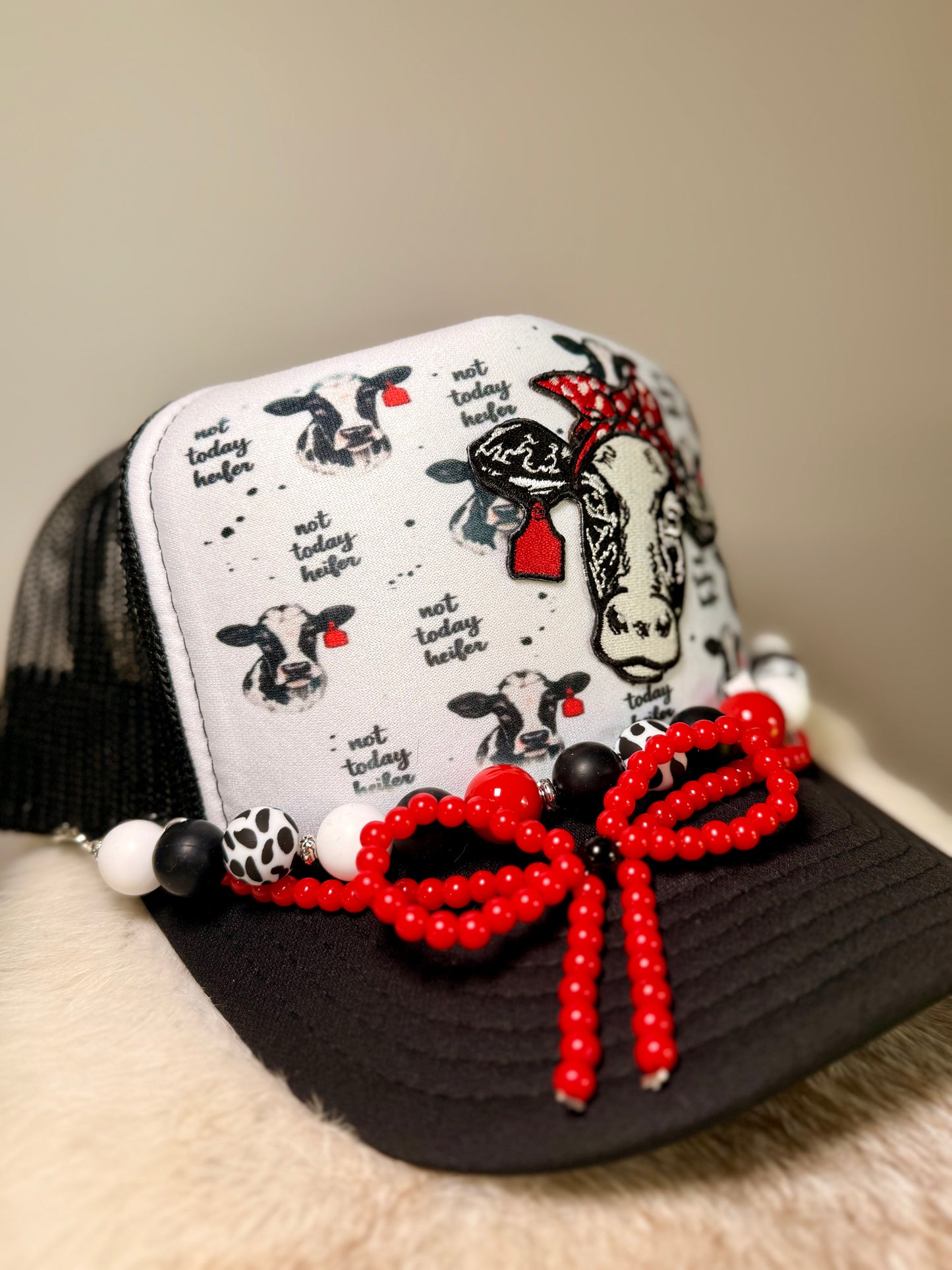 Not Today Heifer Trucker Hat | Funny Cow Hat | Farm Girl Hat | Western Cowgirl Cap | Handmade Beaded Bow Hat